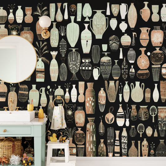 Transform your room with woodcut vase design wallpaper murals.
