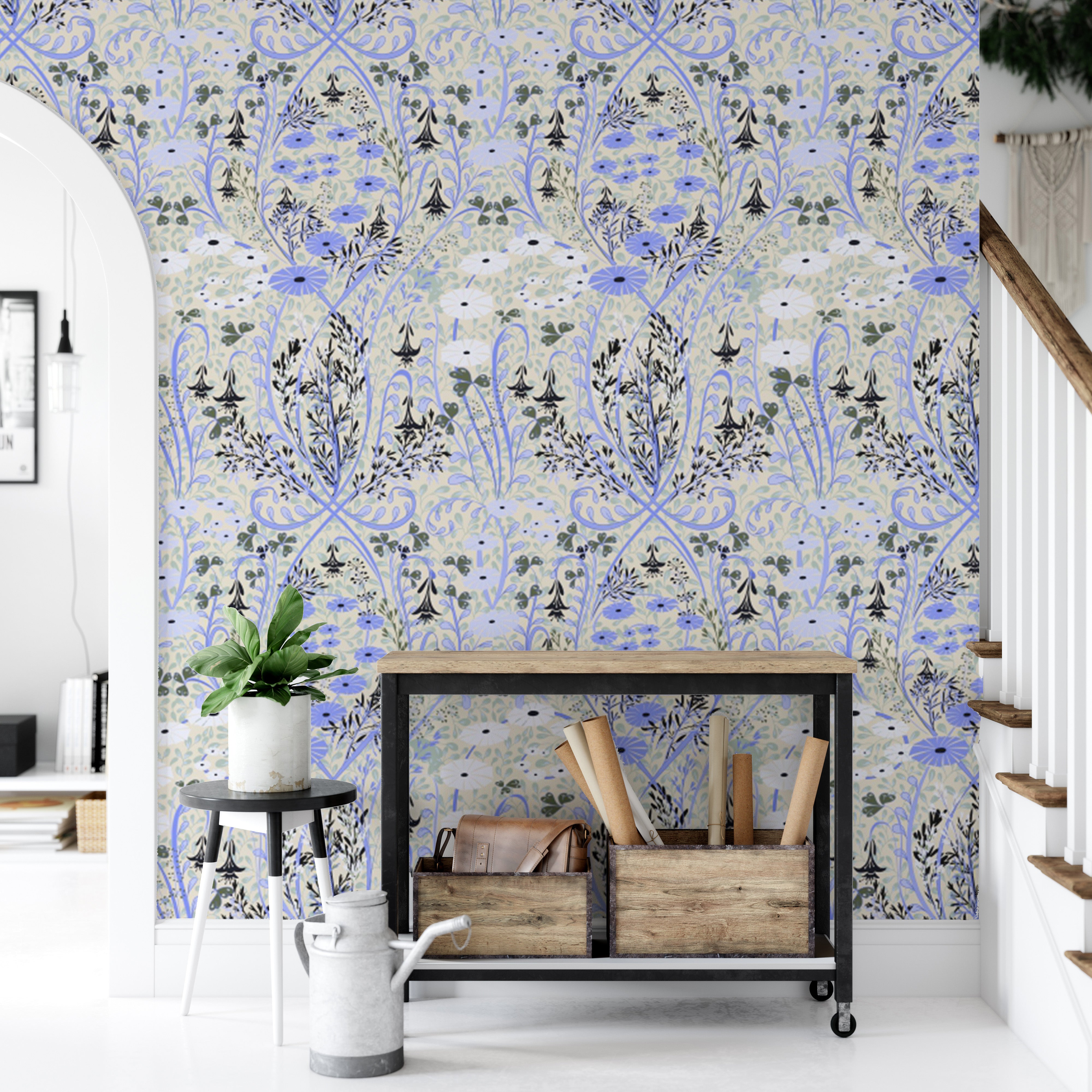 Removable wallpaper with whimsical meadow patterns