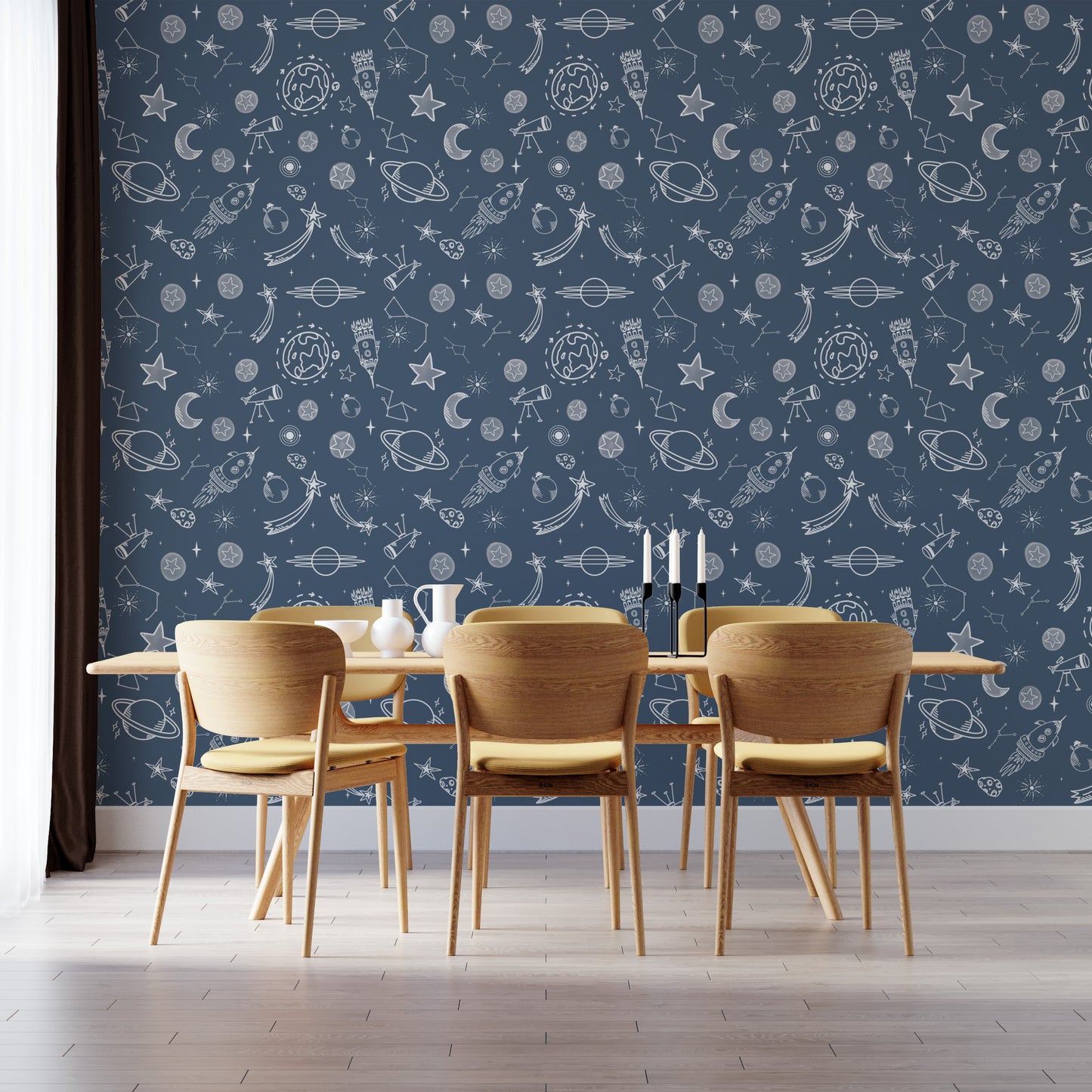 Space Voyage Blue Wallpaper for dreamy home decor