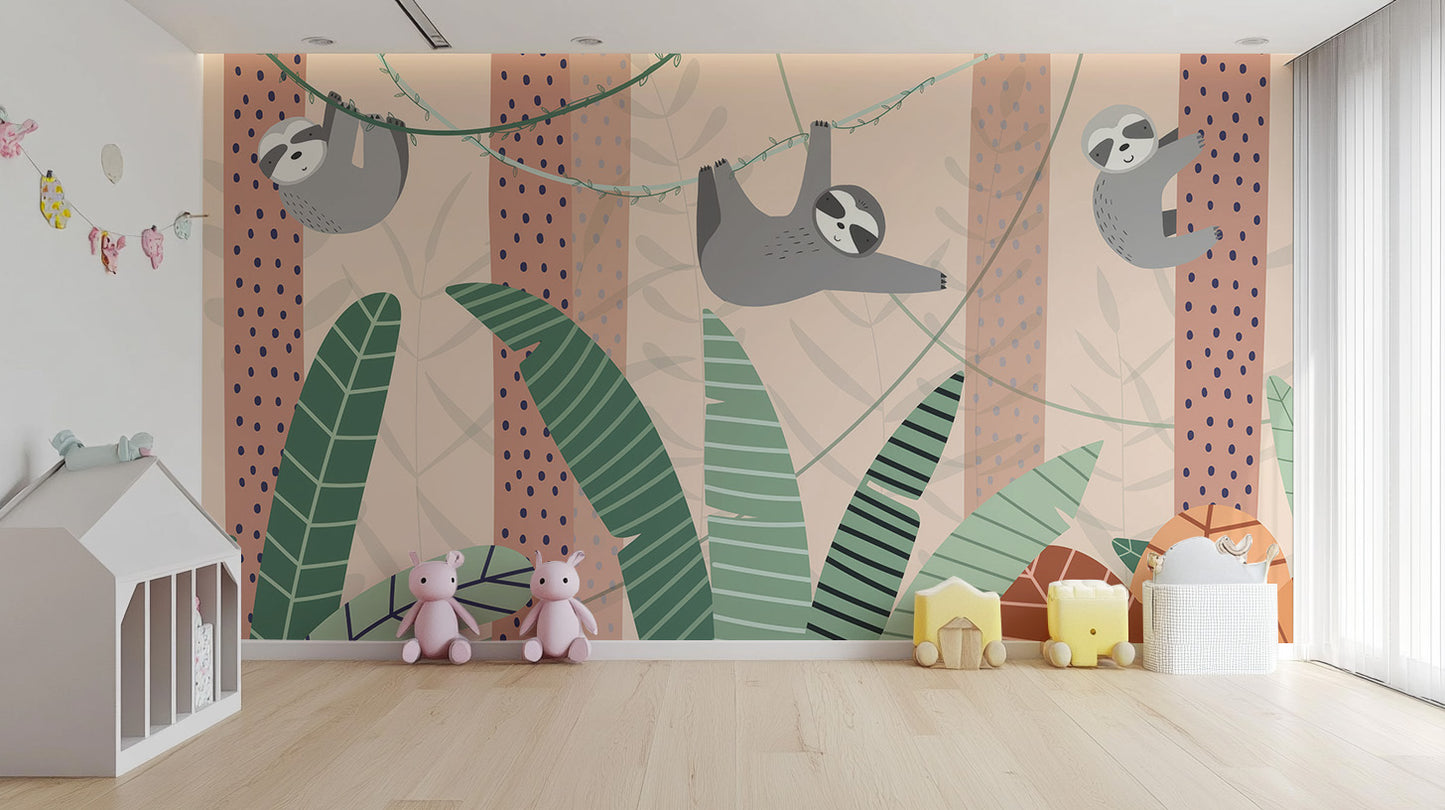 Whimsical cartoon sloth wall art for children