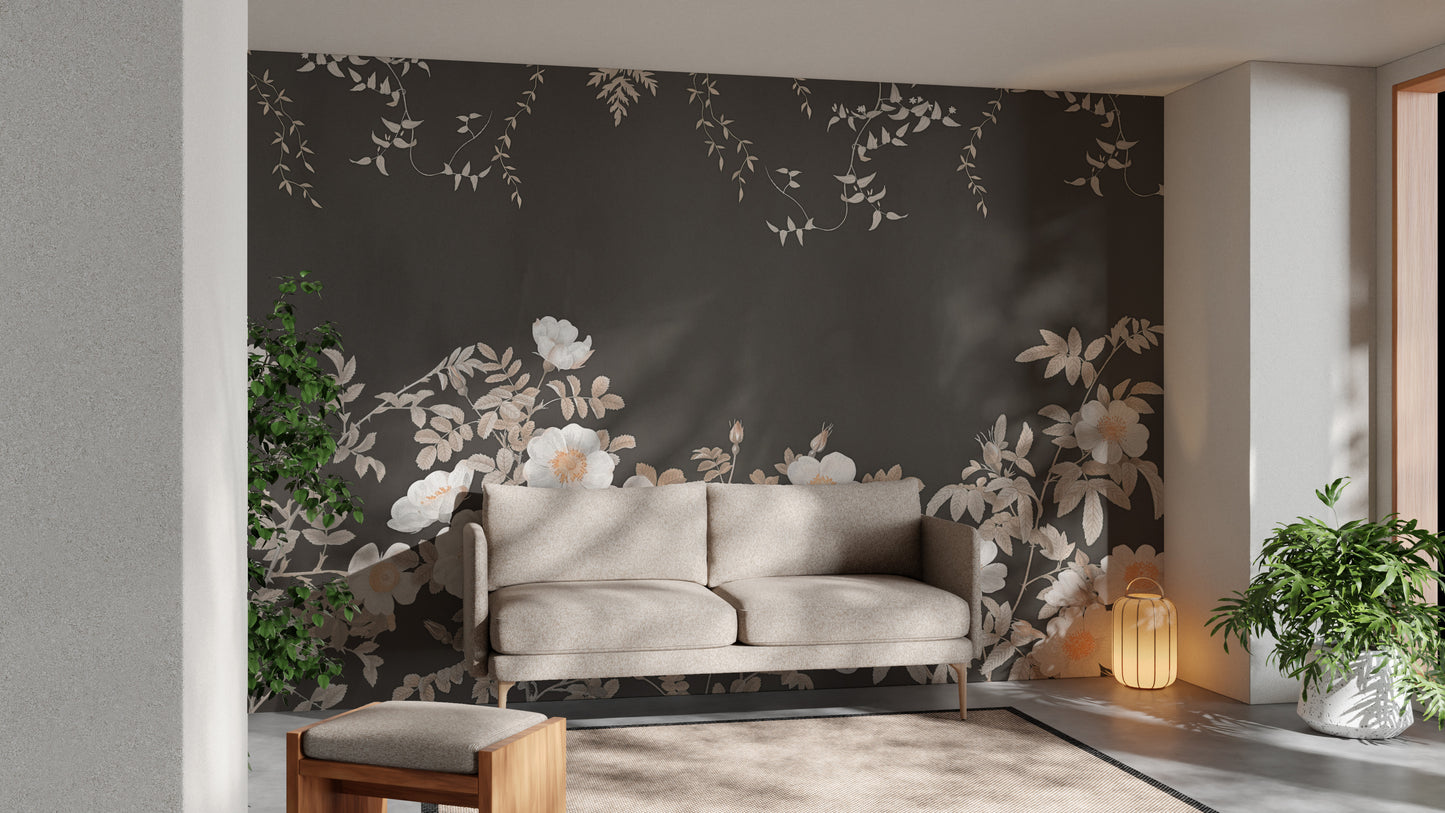 Sophisticated Copper Petal Noir Wall Mural design