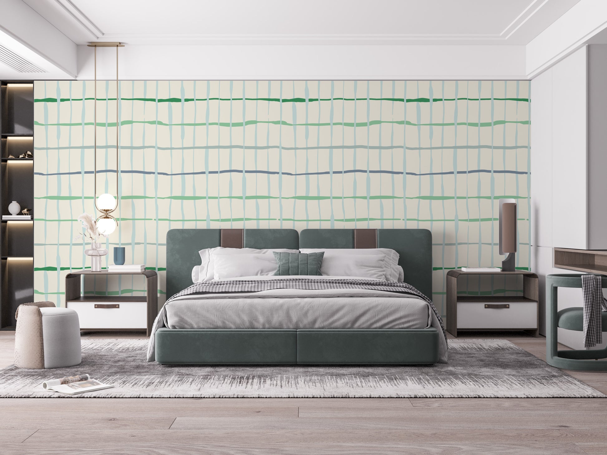 Unique handdrawn line patterns in soft light green tones
