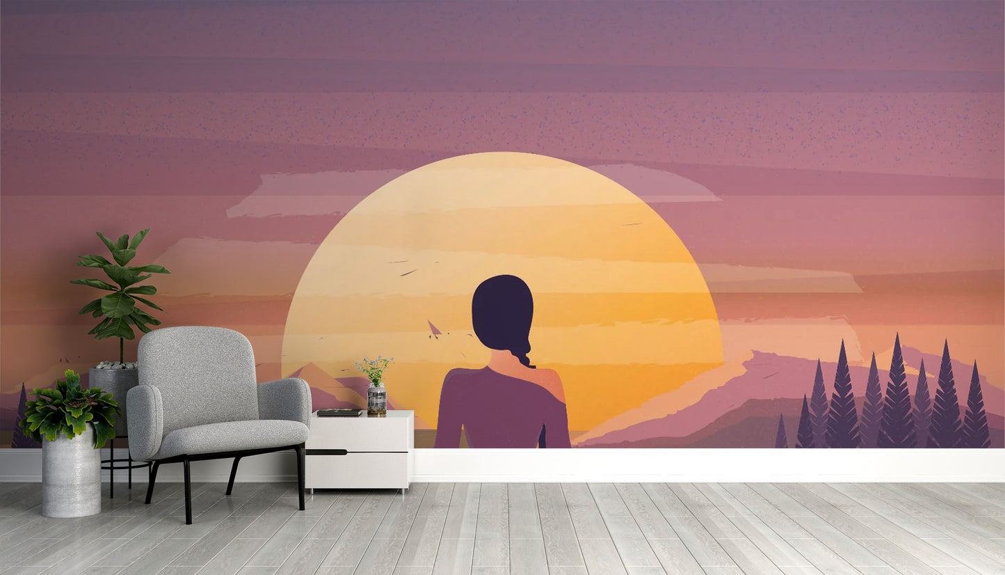 Meditation Sun Motif Wallpaper Mural