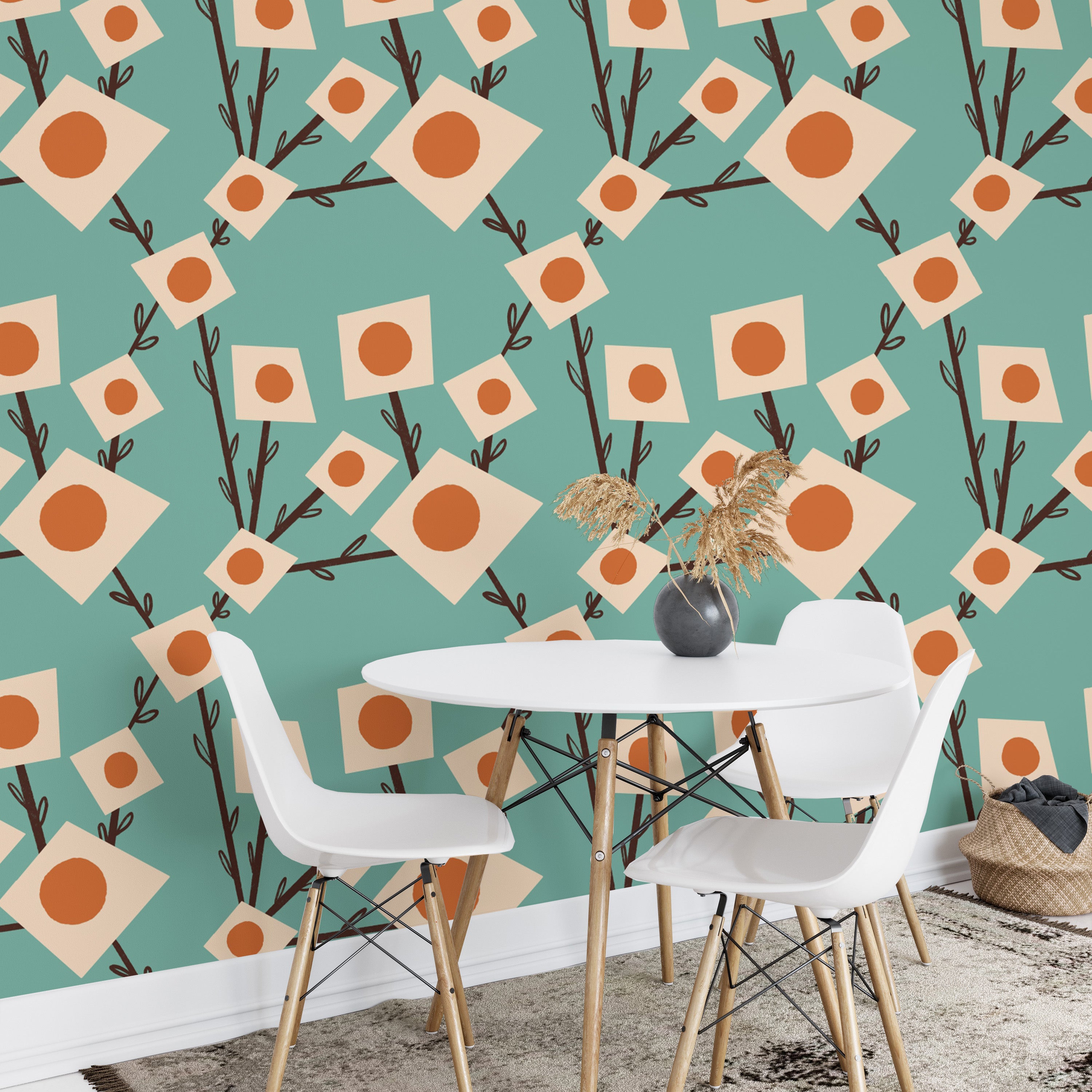 Square-inspired flower wallpaper for homes
