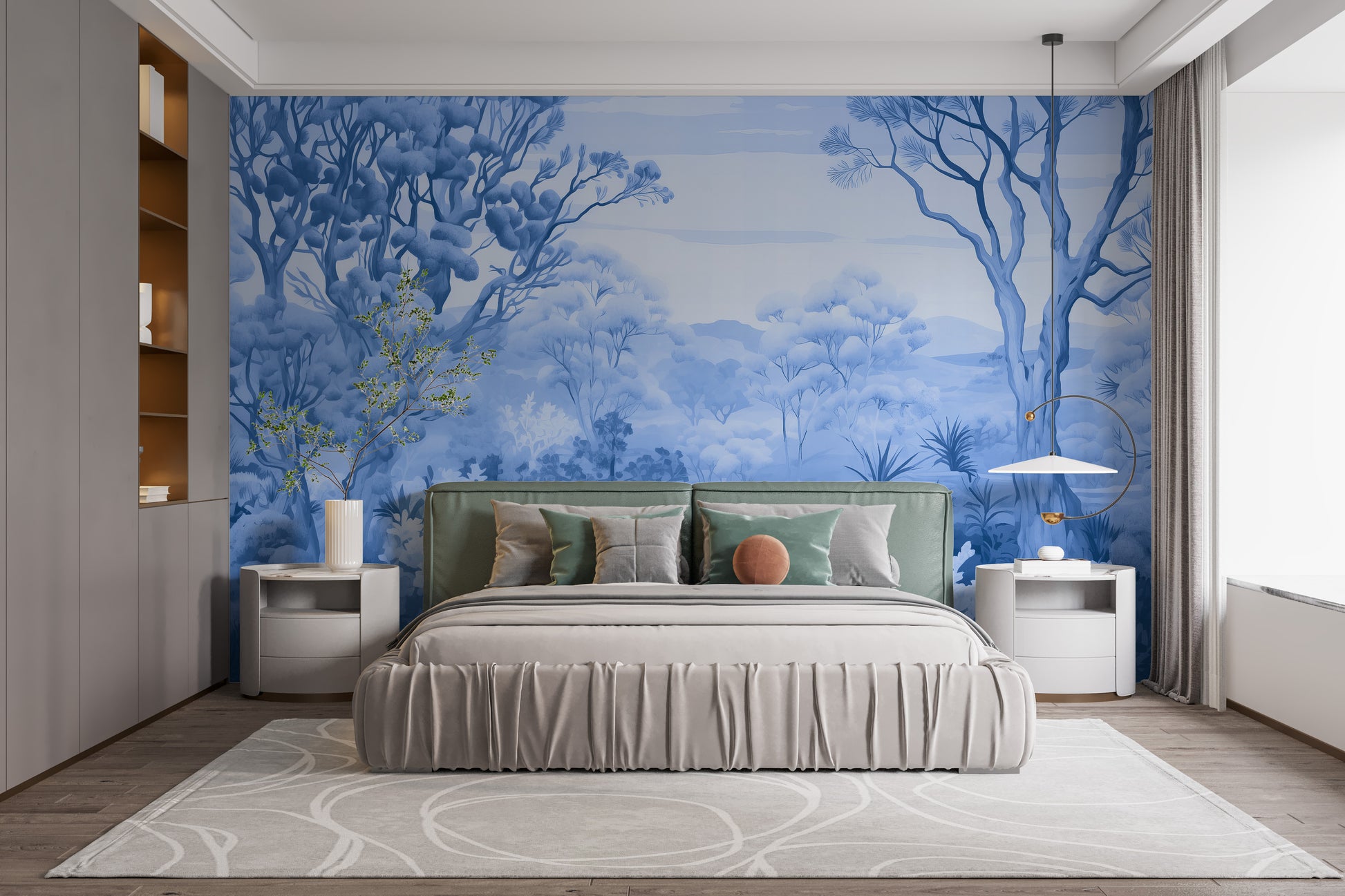 Transform your room with autumn forest wallpaper in blue tones.