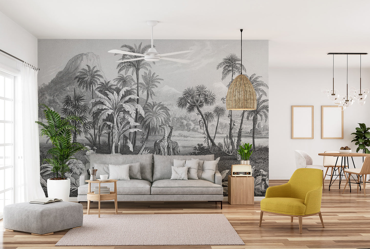 Monochrome Vintage Jungle Mural