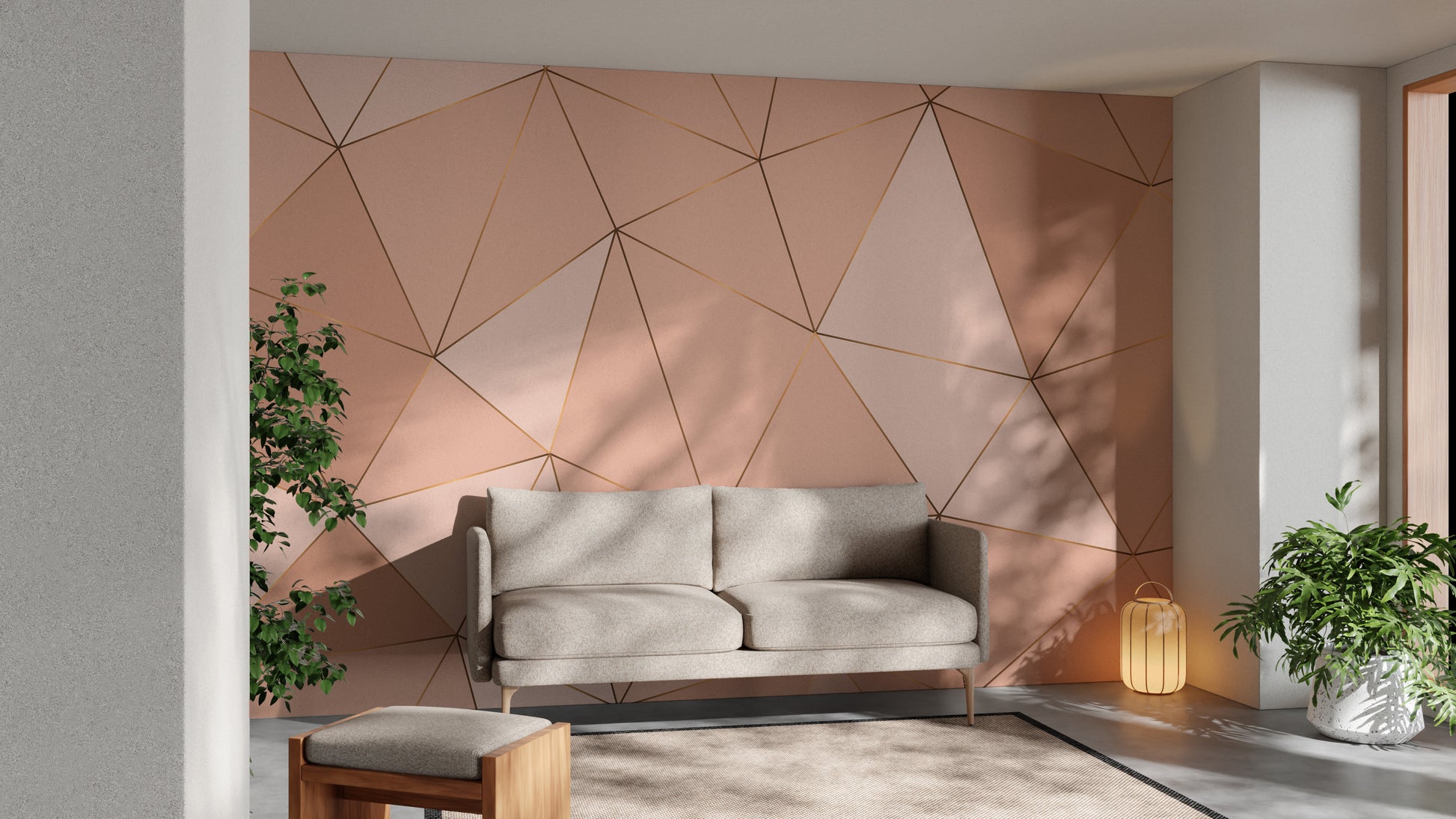 Stylish peach geometric harmony wallpaper for modern walls.
