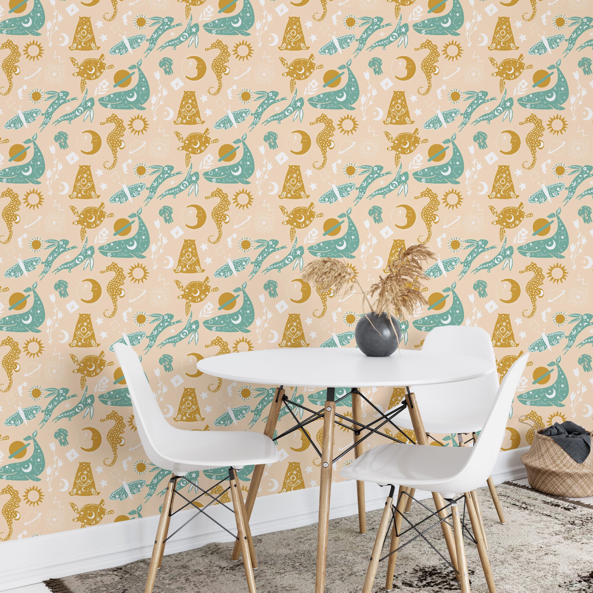 Dream-inspired wallpaper with animal accents
