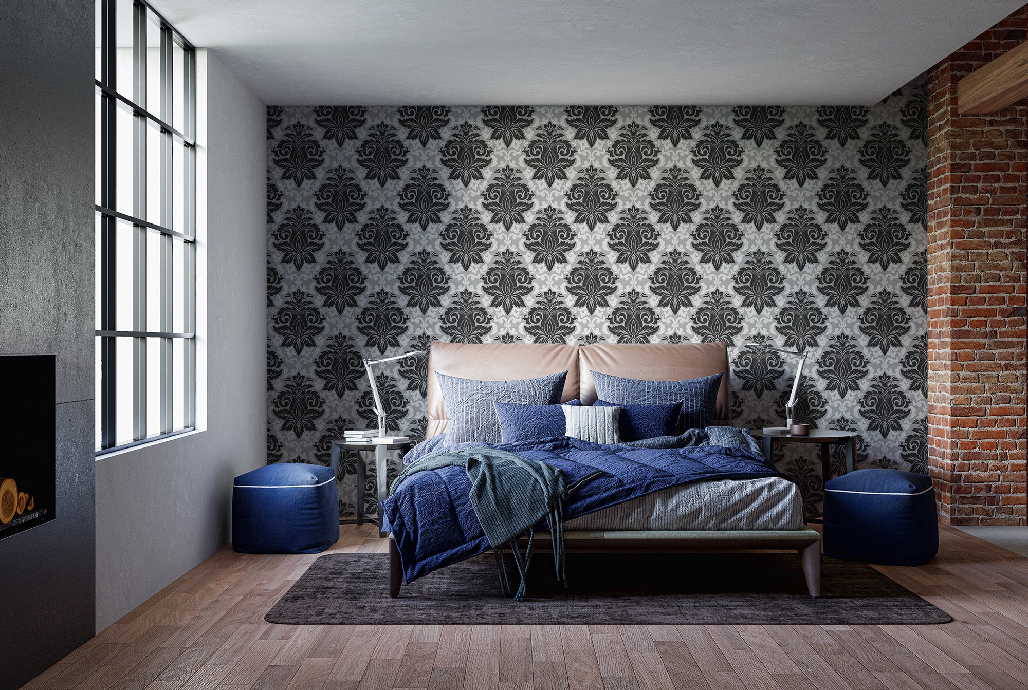 Elegant damask pattern mural for walls
