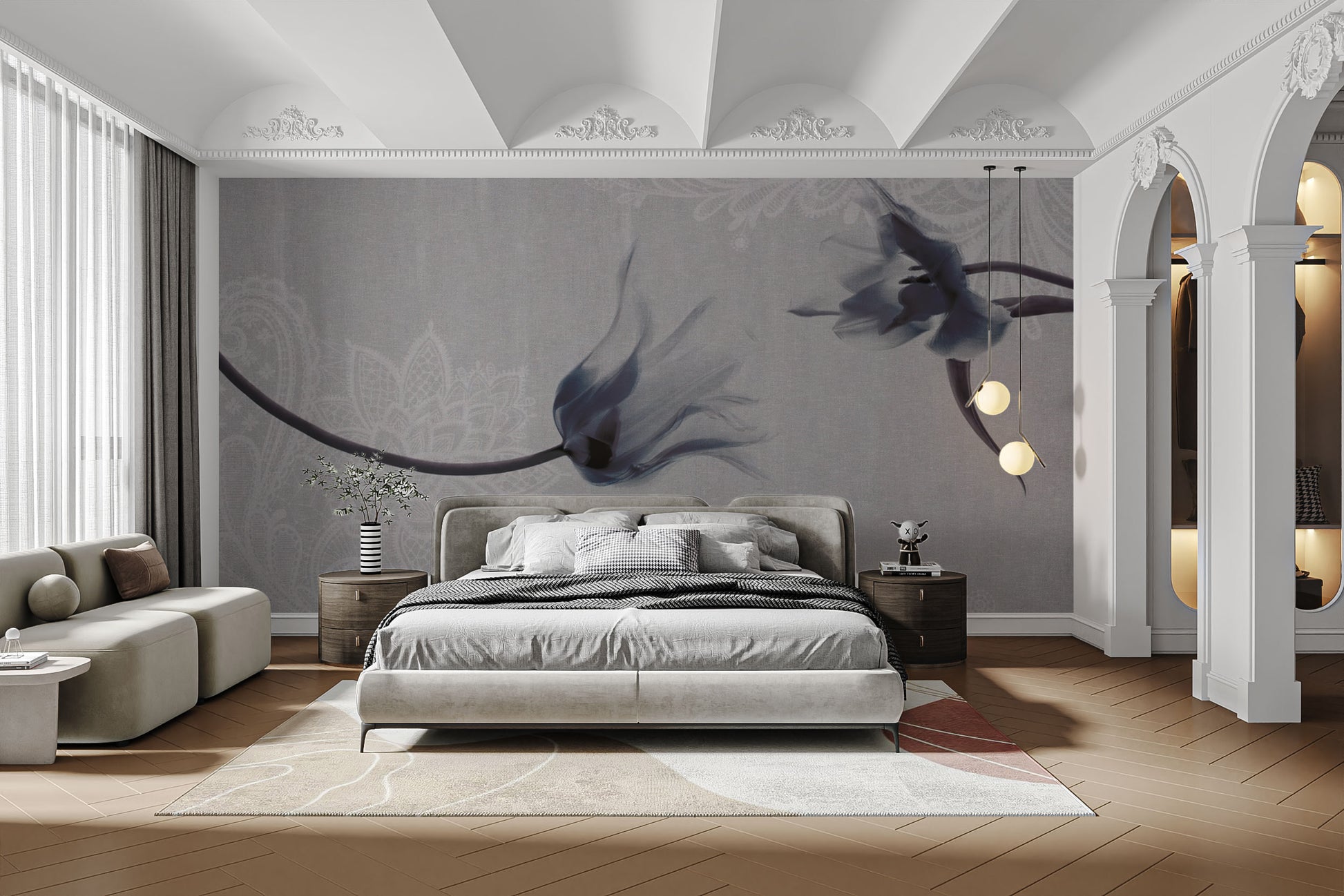 Dark flower wallpaper mural for stylish interiors
