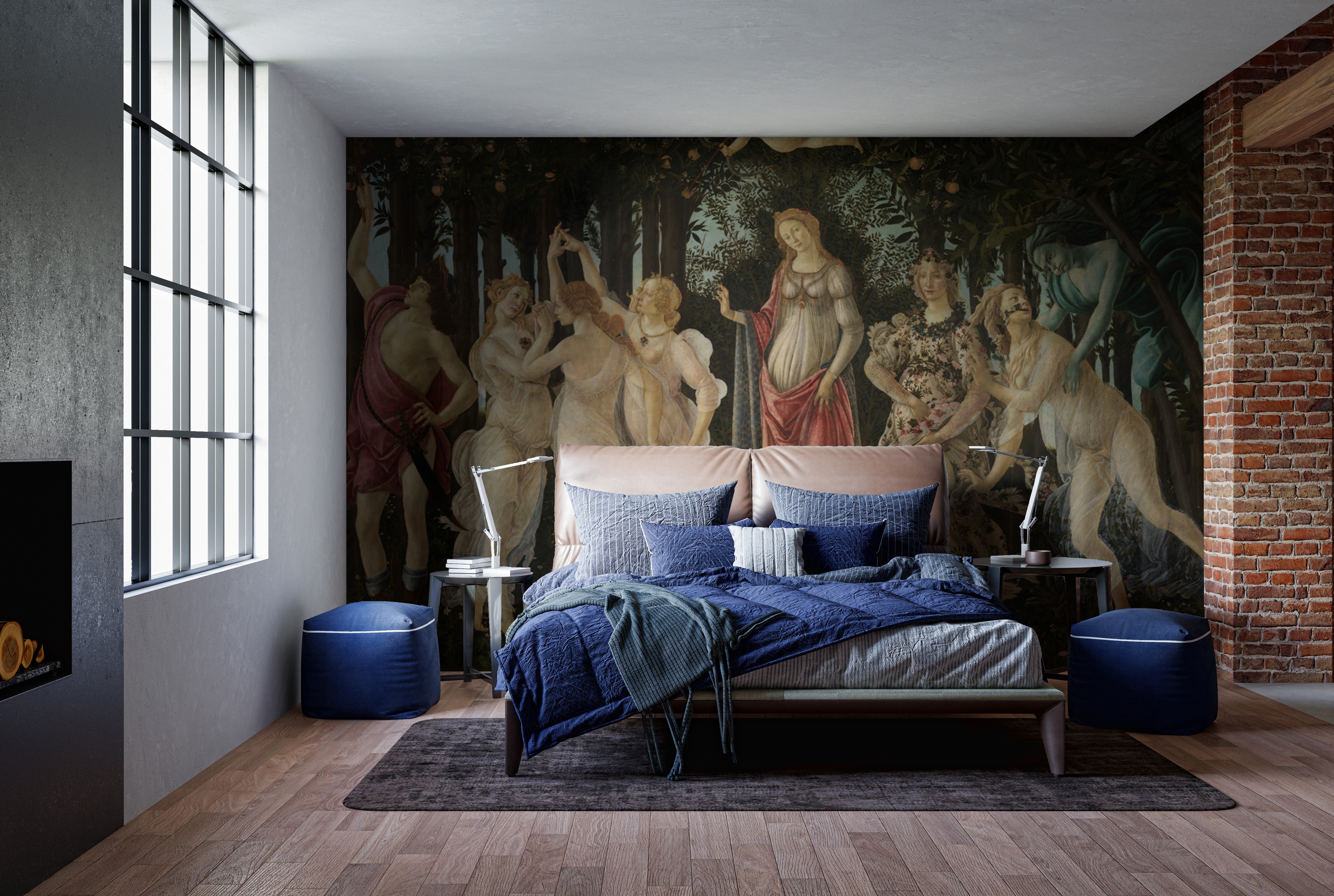 Luxurious Primavera mural showcasing Botticelli’s masterpiece.
