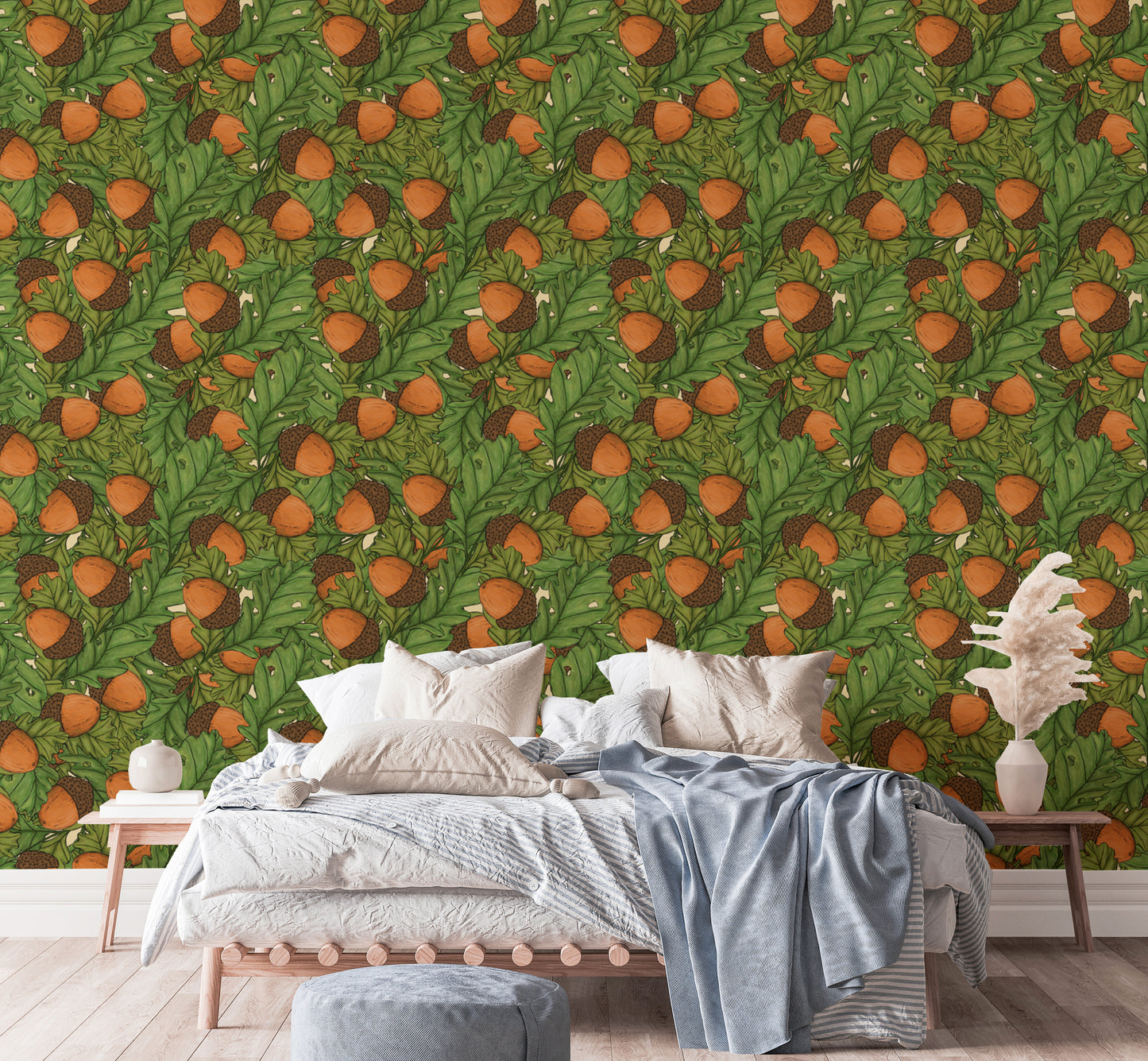 Forest-themed acorns wallpaper for a warm and inviting touch.