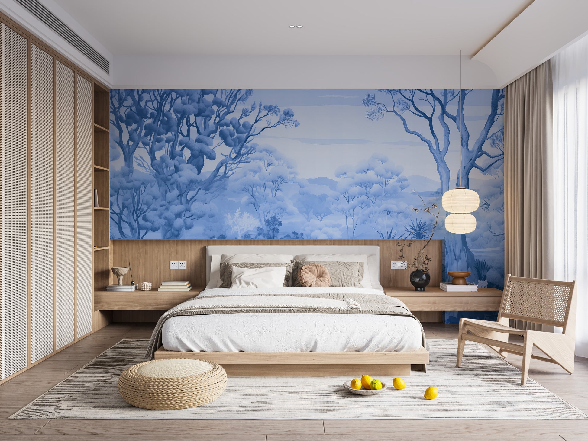 Autumn Forest Blue Color Wallpaper Mural - Giffywalls