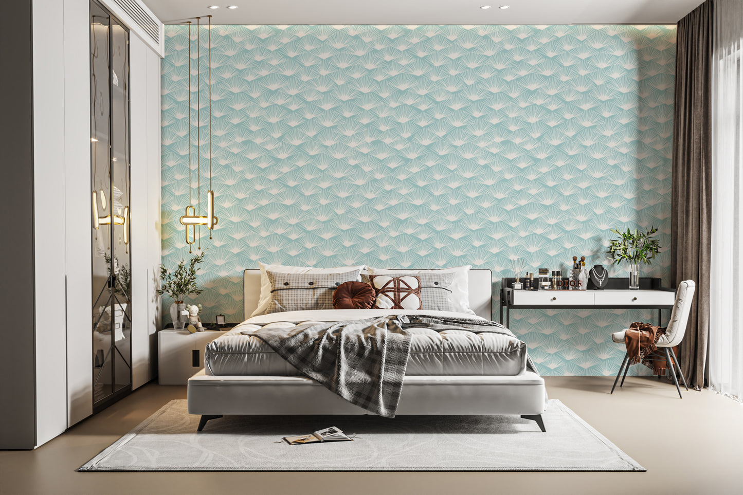 Aqua Fronds wallpaper featuring abstract botanical designs.
