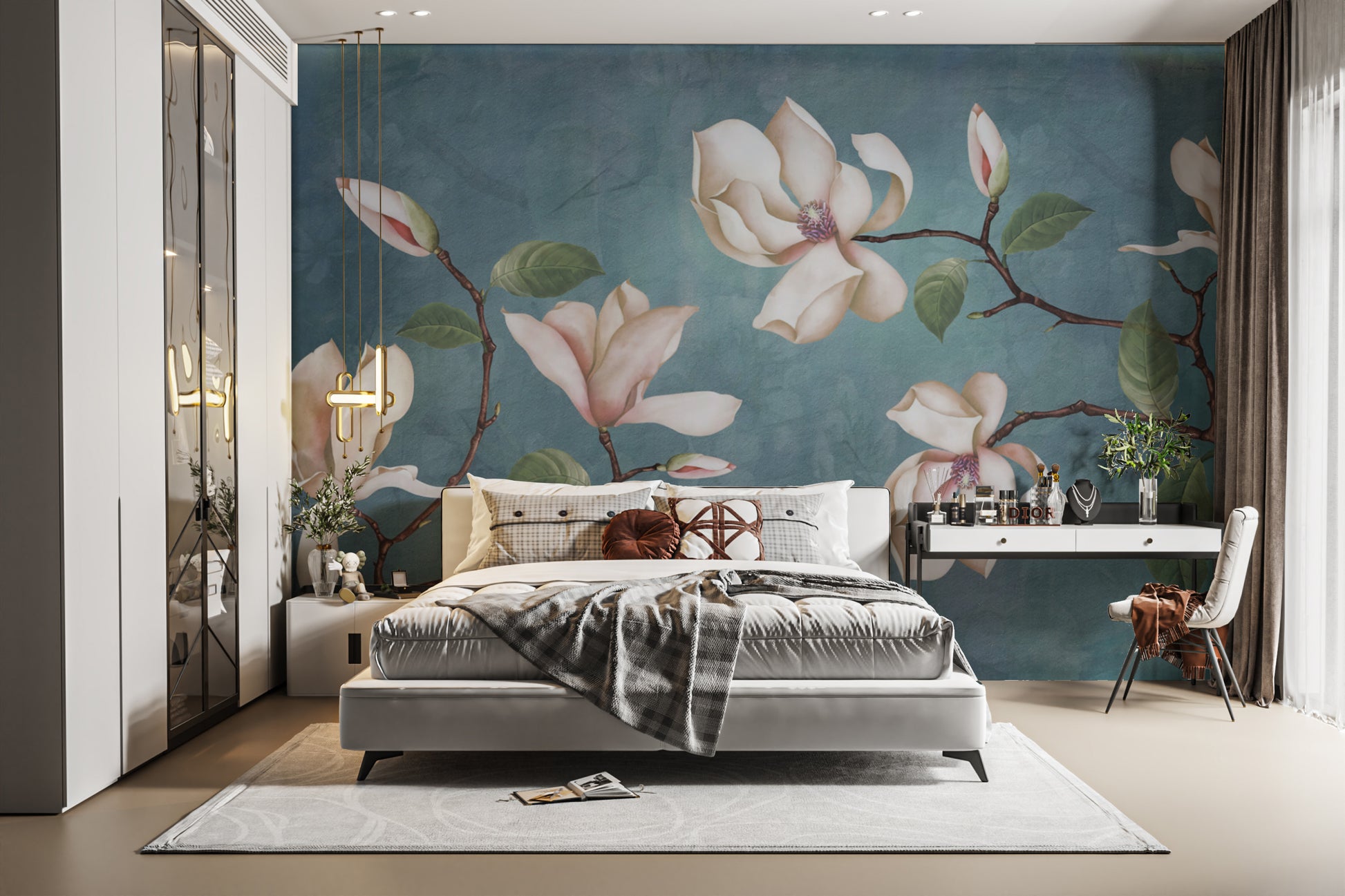 Delicate magnolia blossoms on a stunning wall mural
