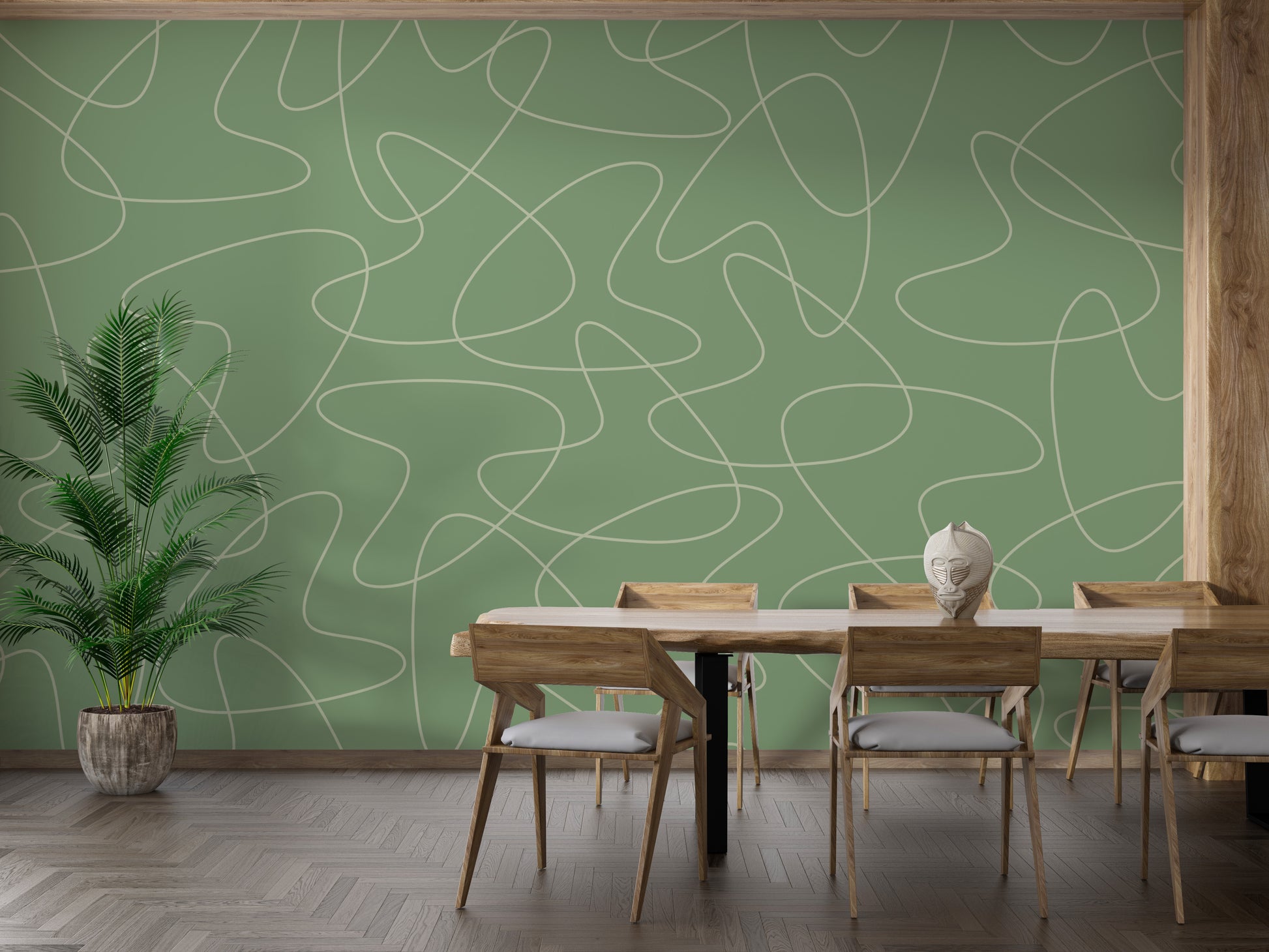 Retro green boomerang wallpaper pattern