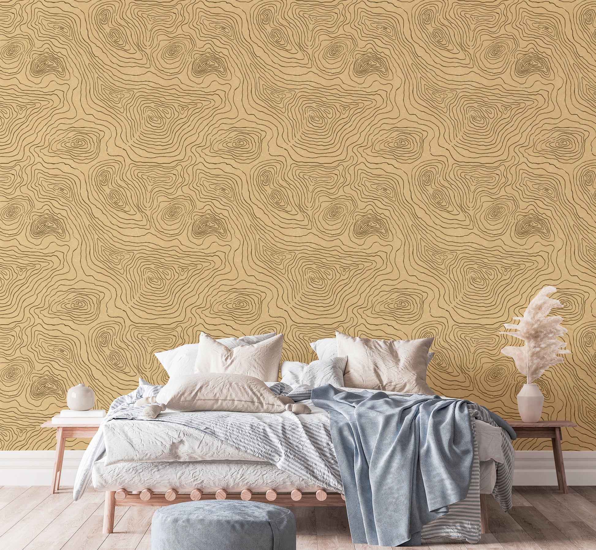 Nature-inspired contours land wallpaper for earthy ambiance.
