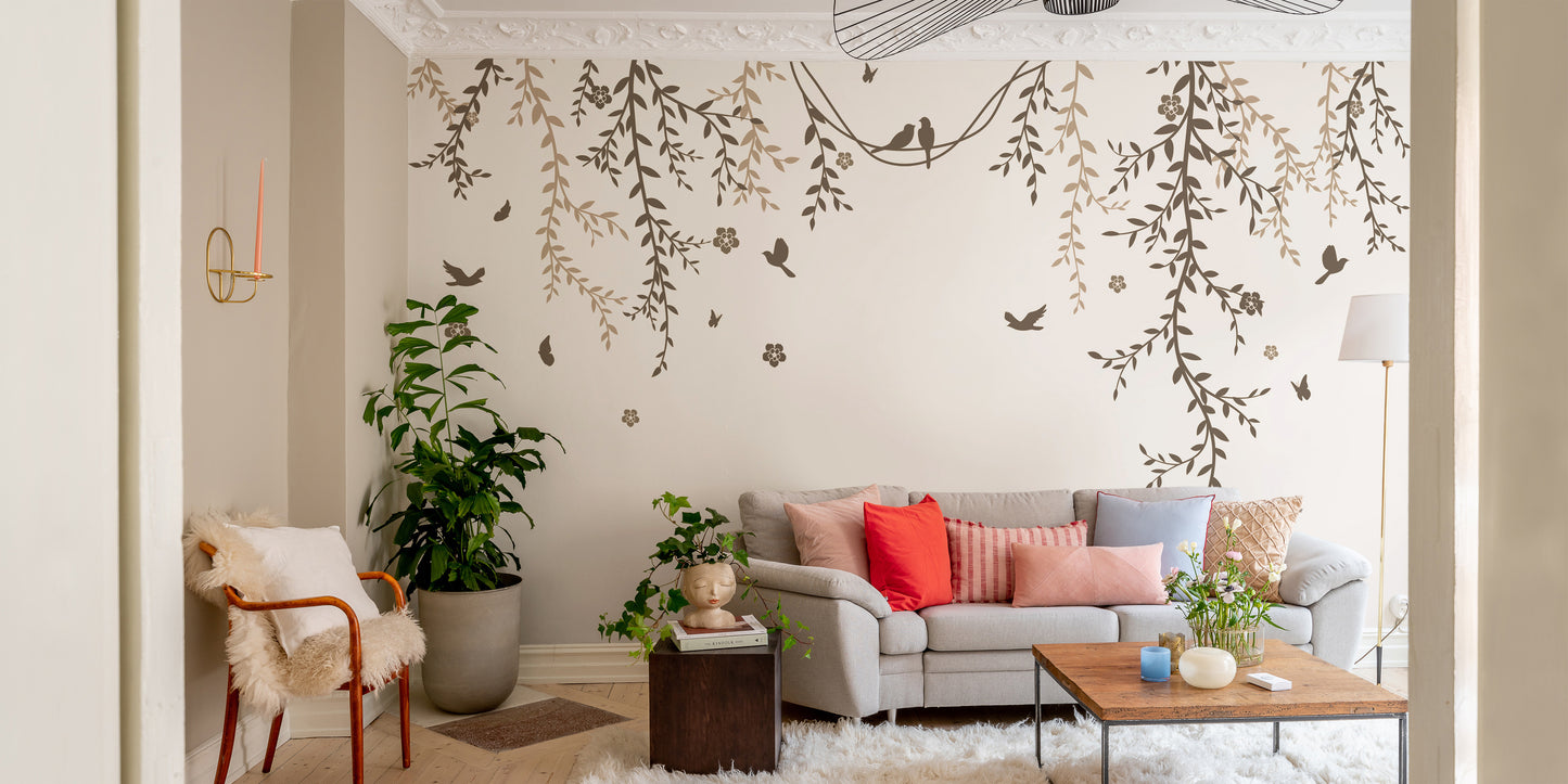 Nature-inspired Lyrical Leaves Mural Wallpaper