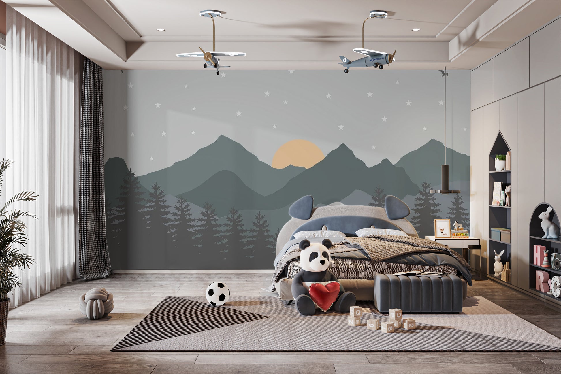 Dark gray kids wallpaper with nature themes
