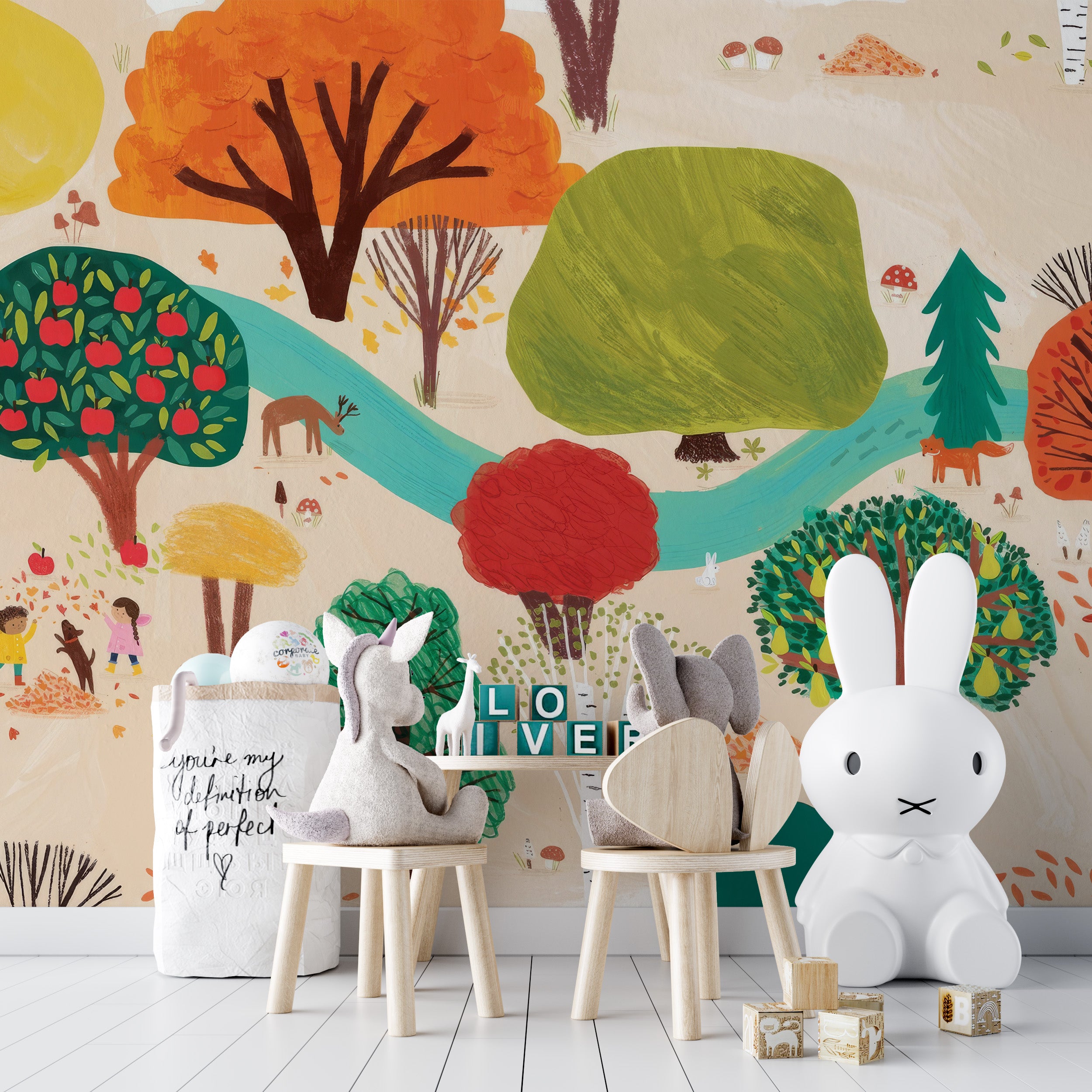 Vibrant Storybook Trees wallpaper for play areas