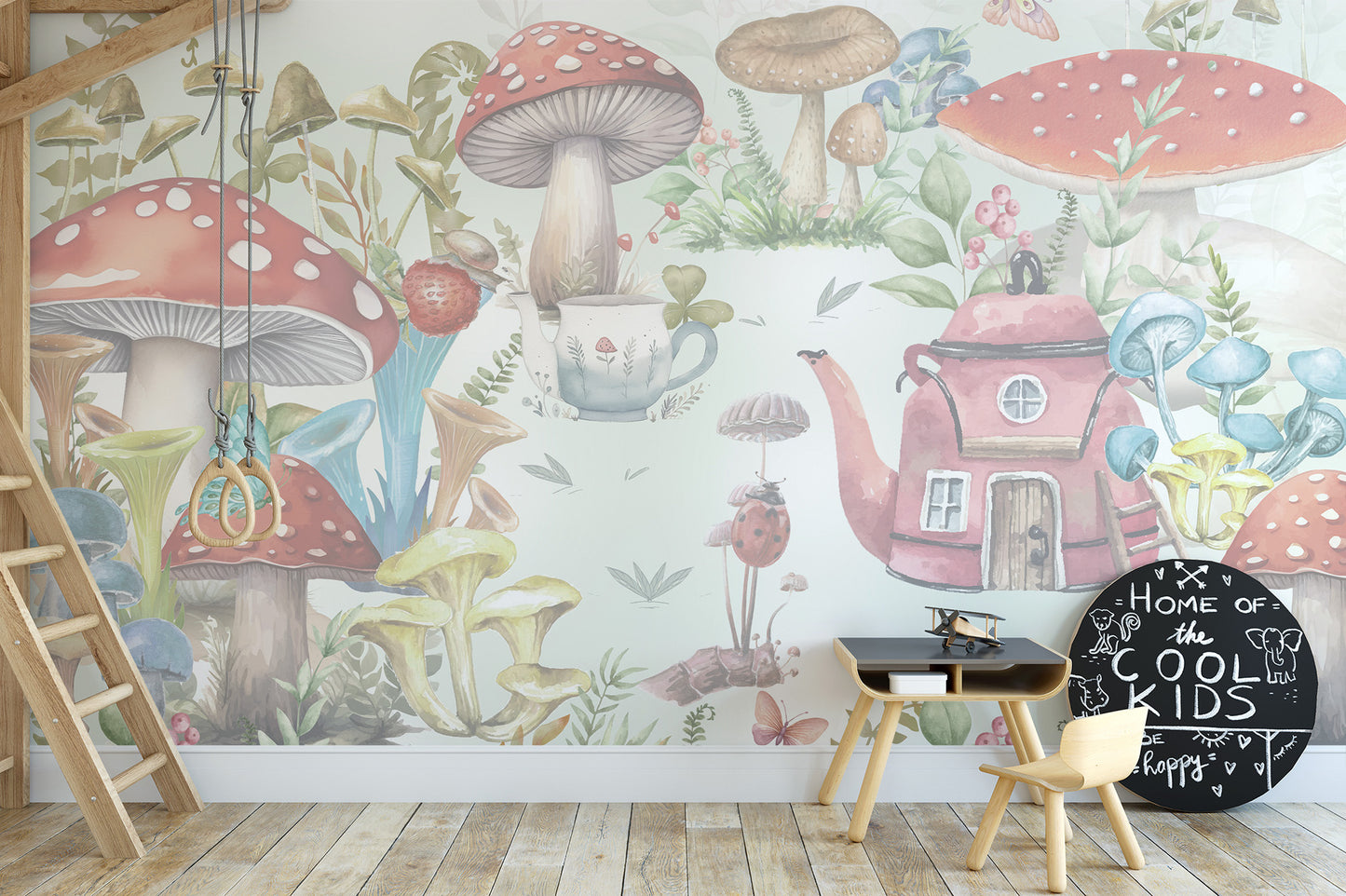 Whimsical Mushroom Garden Mural - Giffywalls