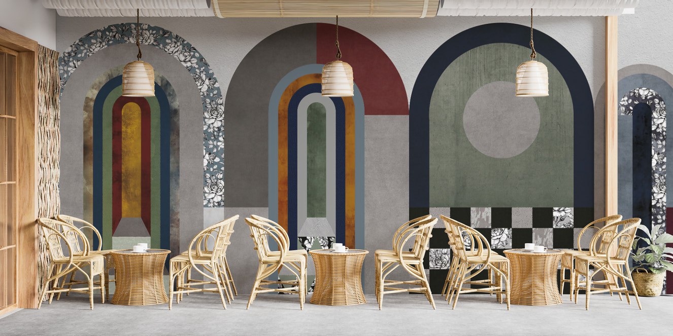 Art deco style wallpaper featuring geometric arches
