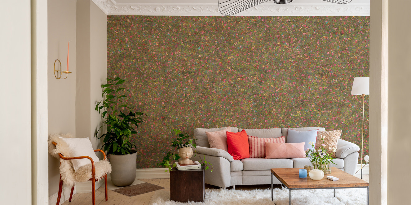 Pink flowered green wallpaper murals
