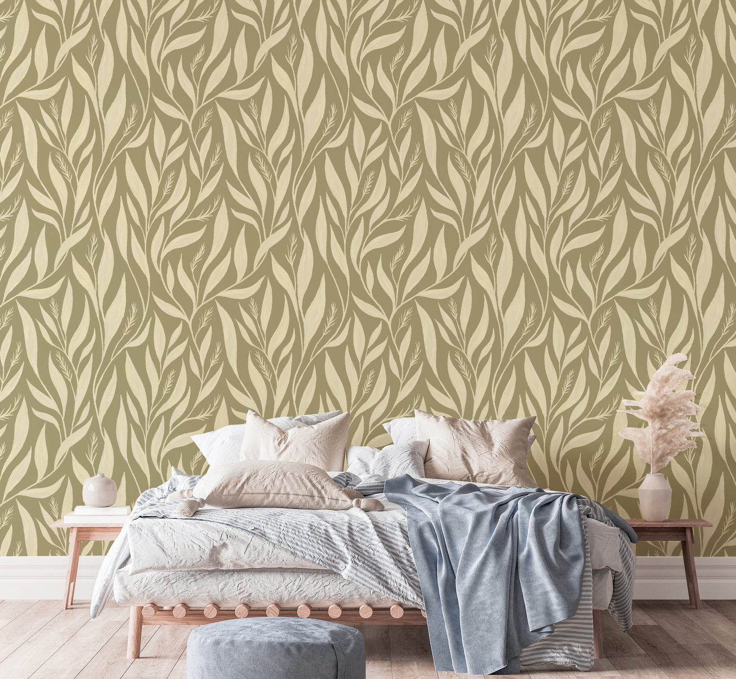 Sage green leafy design wallpaper with elegance
