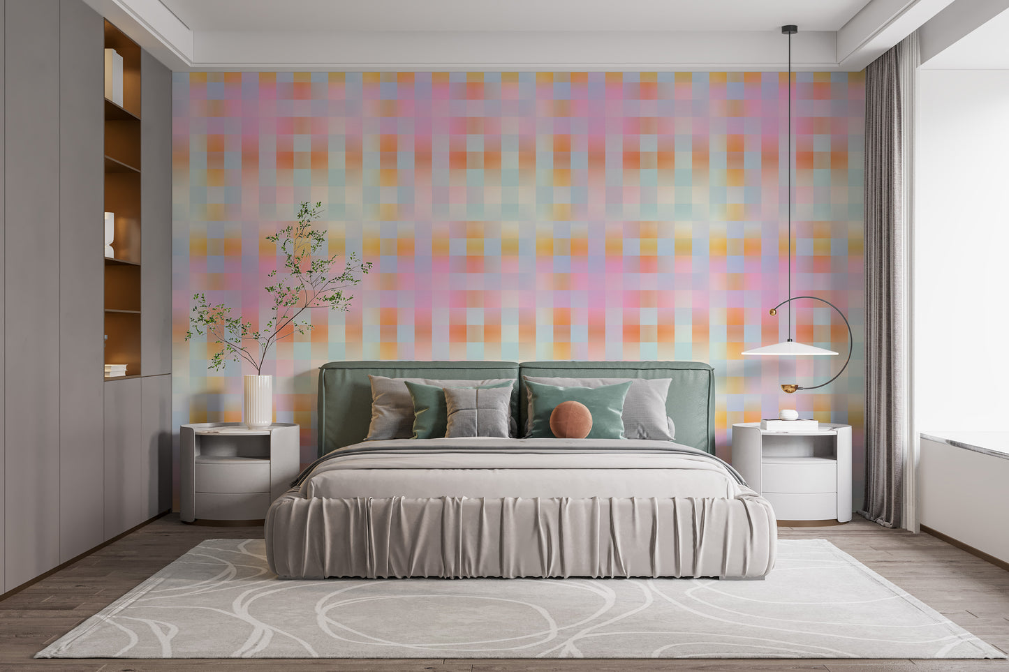 Contemporary wallpaper featuring blurred plaid patterns