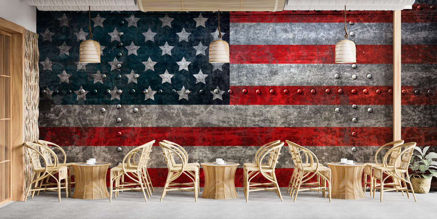 Unique steel flag wall mural restaurant style
