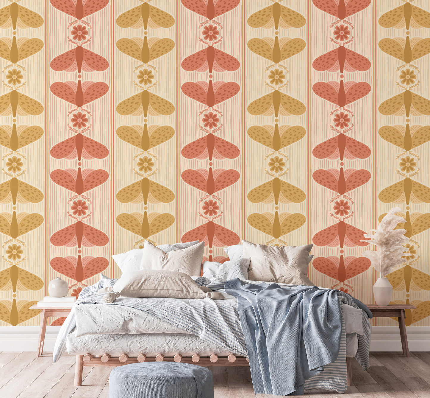 Nature-inspired moth stripe wallpaper for tranquil, earthy decor.
