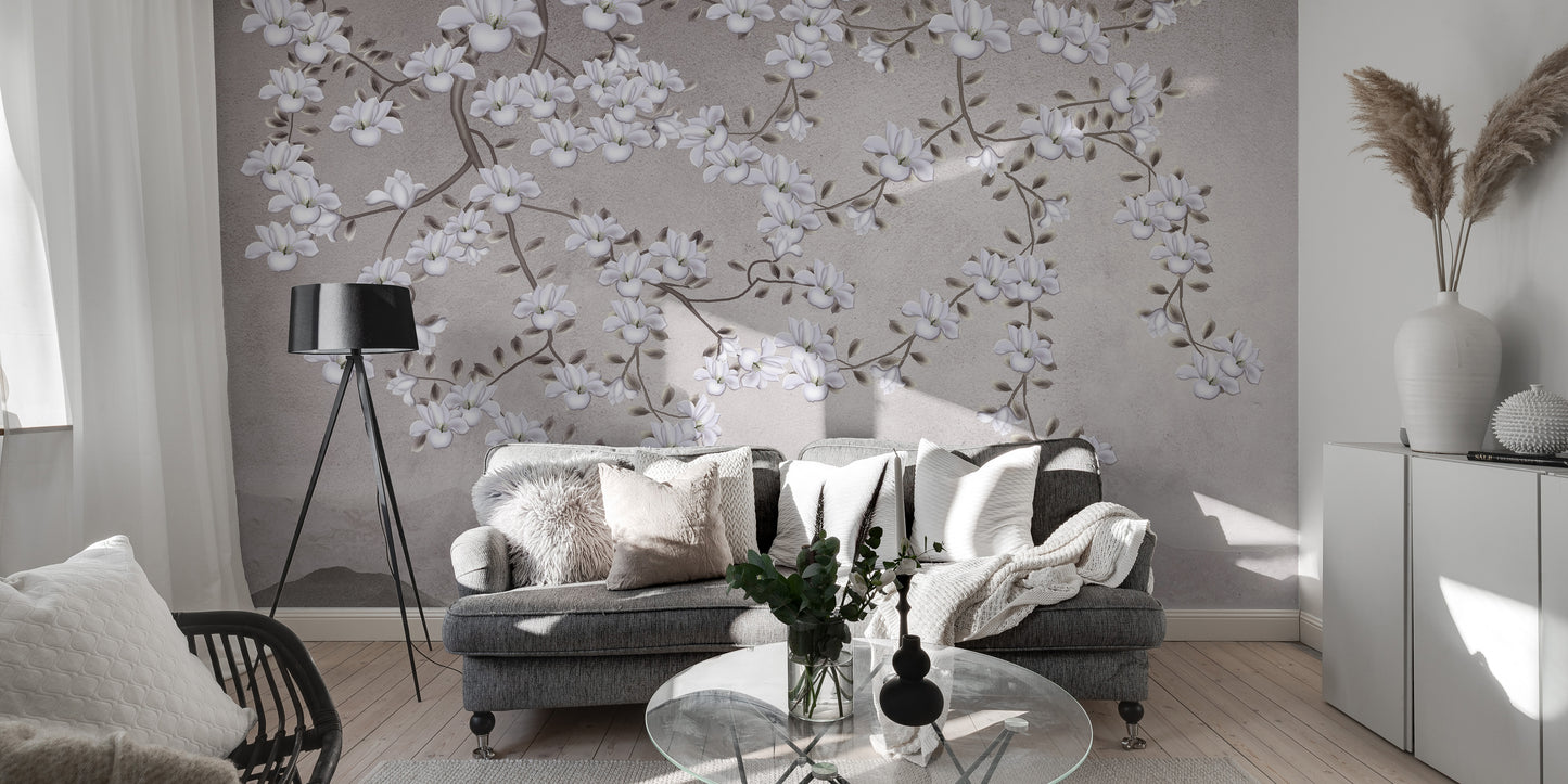 Floral Branches Mountain Wall Mural - Giffywalls