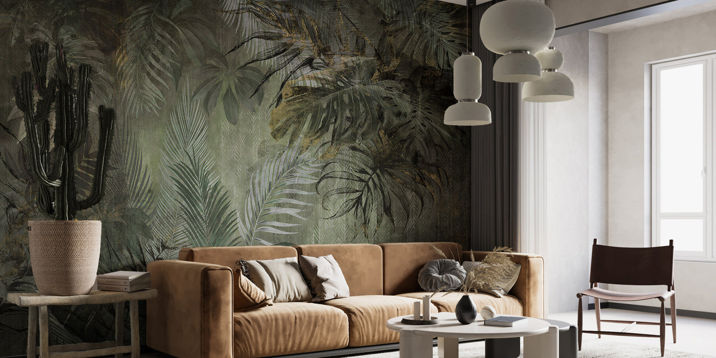 Lush Green Jungle Symphony Wallpaper Mural - Giffywalls