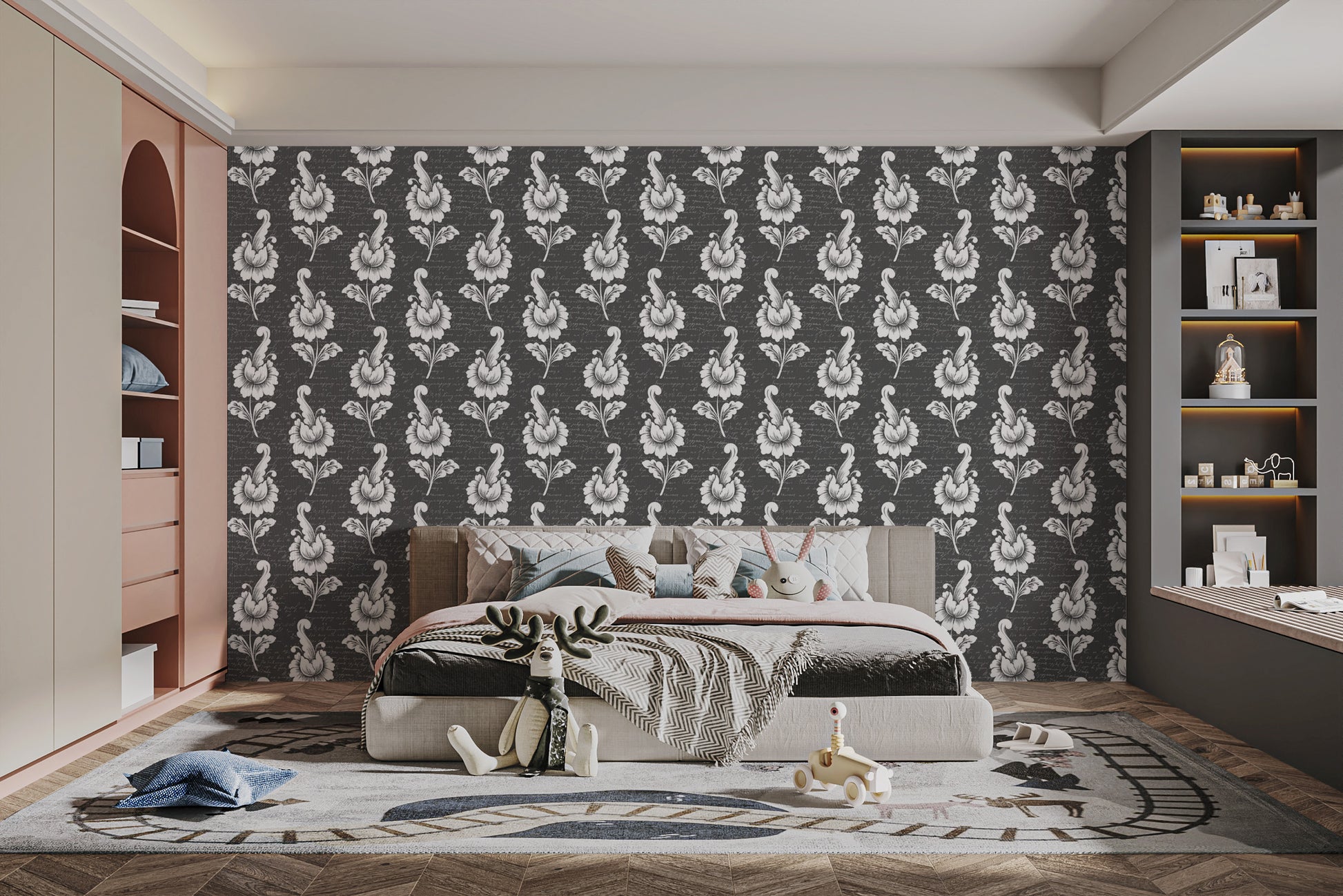 Bold Black Damask Design Wallpaper
