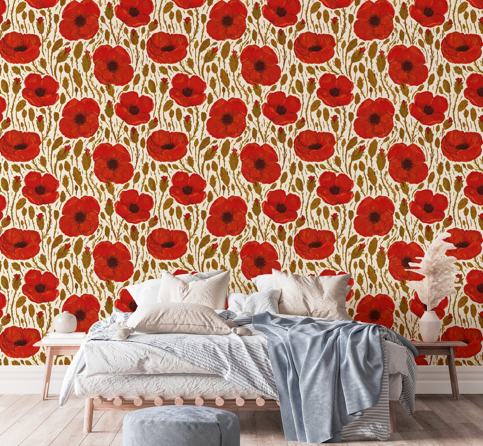 Sophisticated light red poppy mural for modern and chic wall decor.
