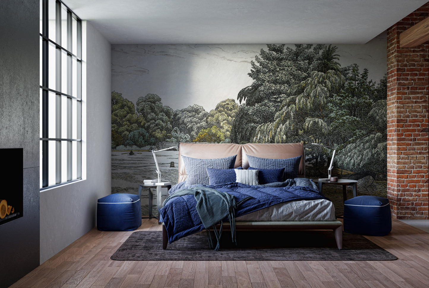 Historic nature illustration mural for elegant interiors
