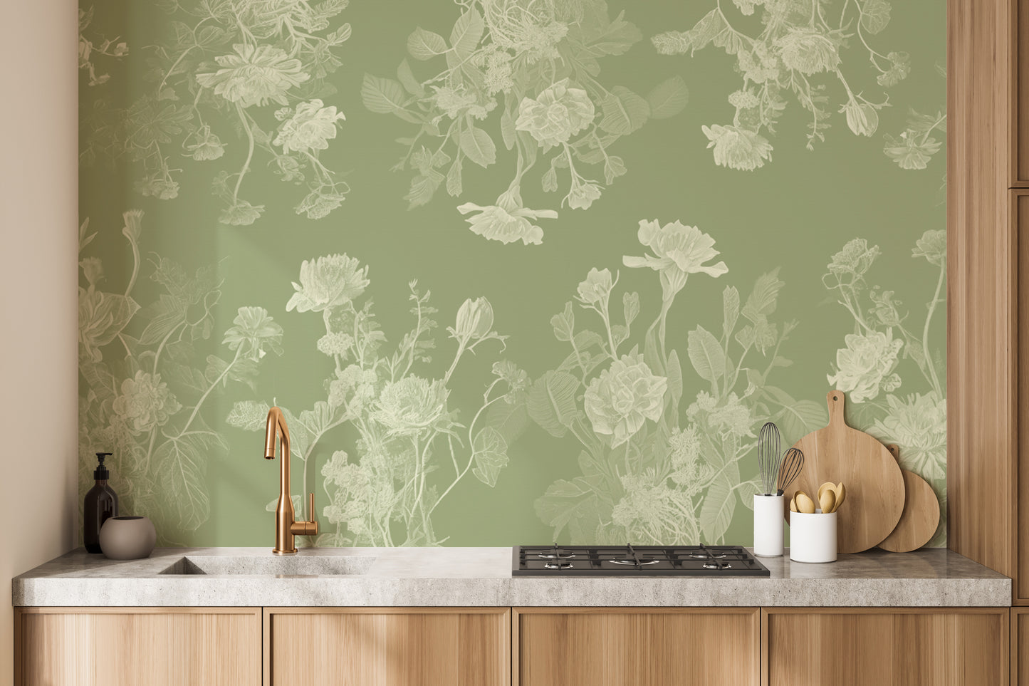 Green Floral Wallpaper Mural