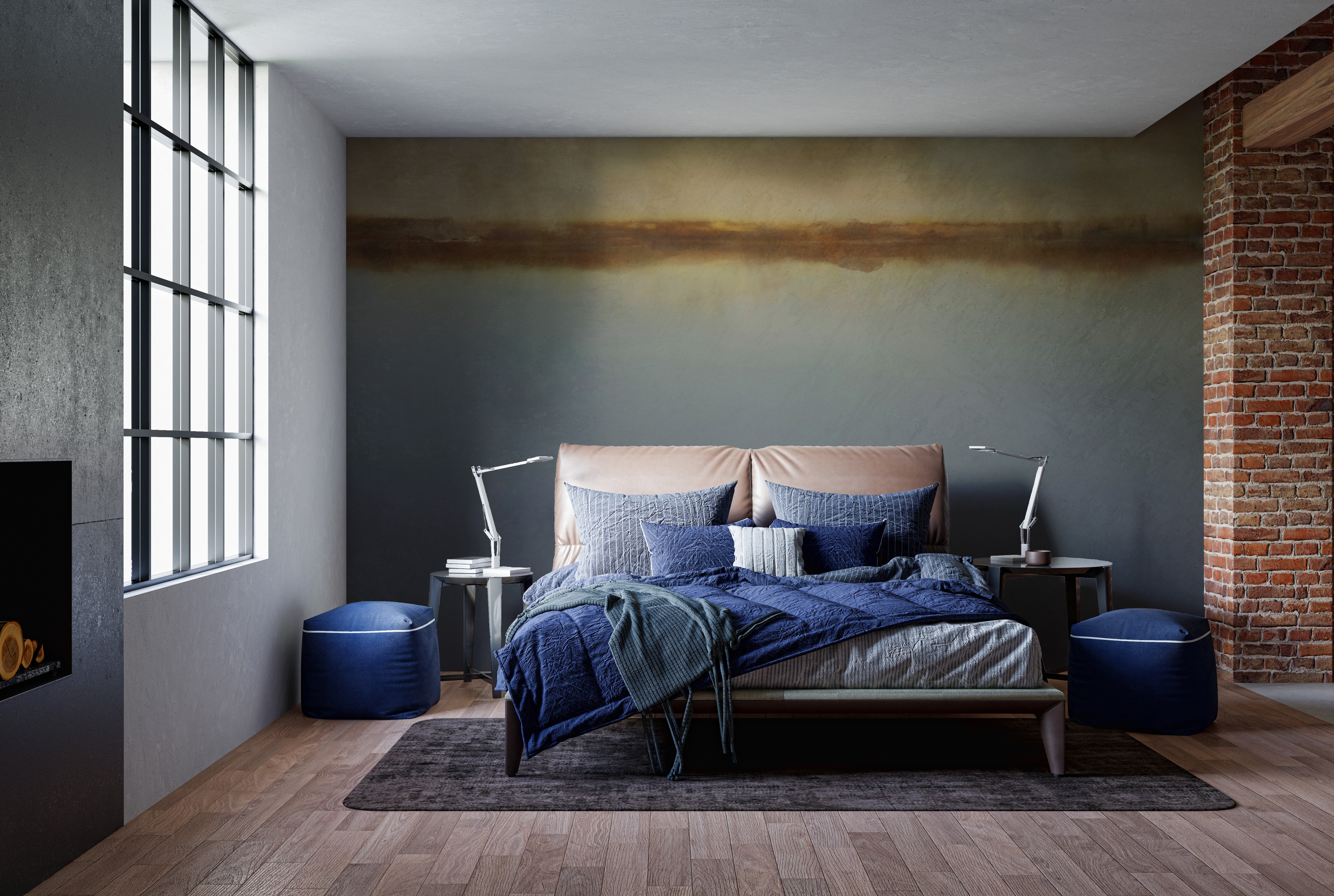 Foggy lake scenery wall mural for calm interiors
