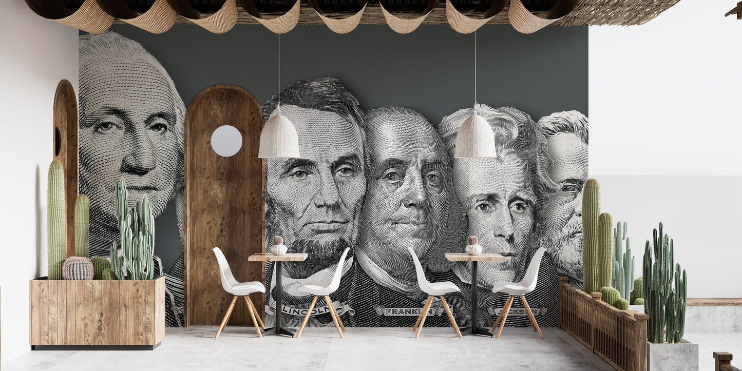 US Presidential Portraits Currency Wall Mural