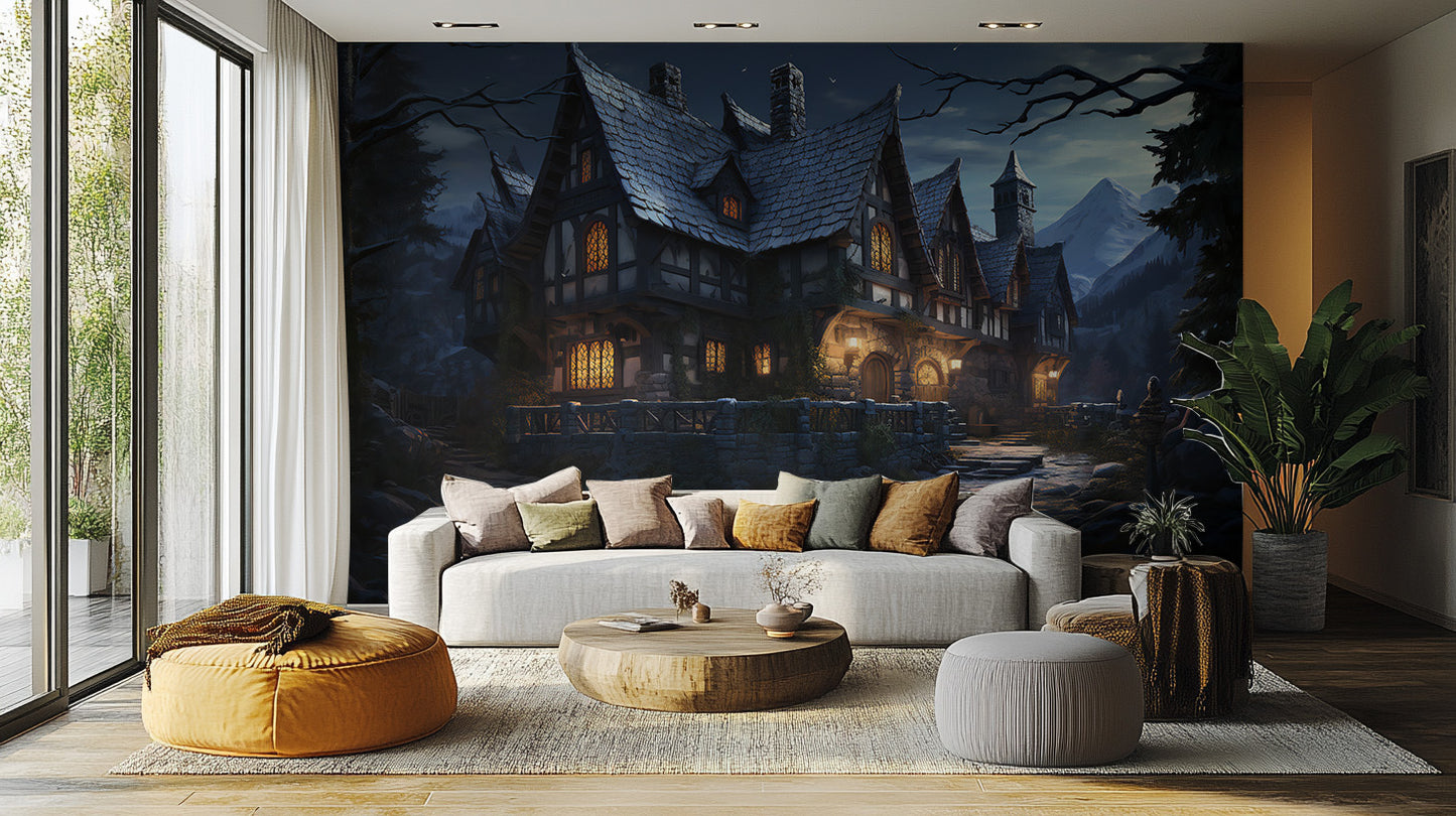 Haunted house mural for Halloween decor
