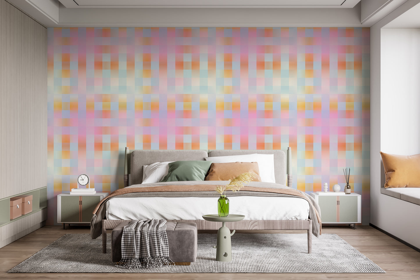 Stylish blurred plaid mural for modern home decor