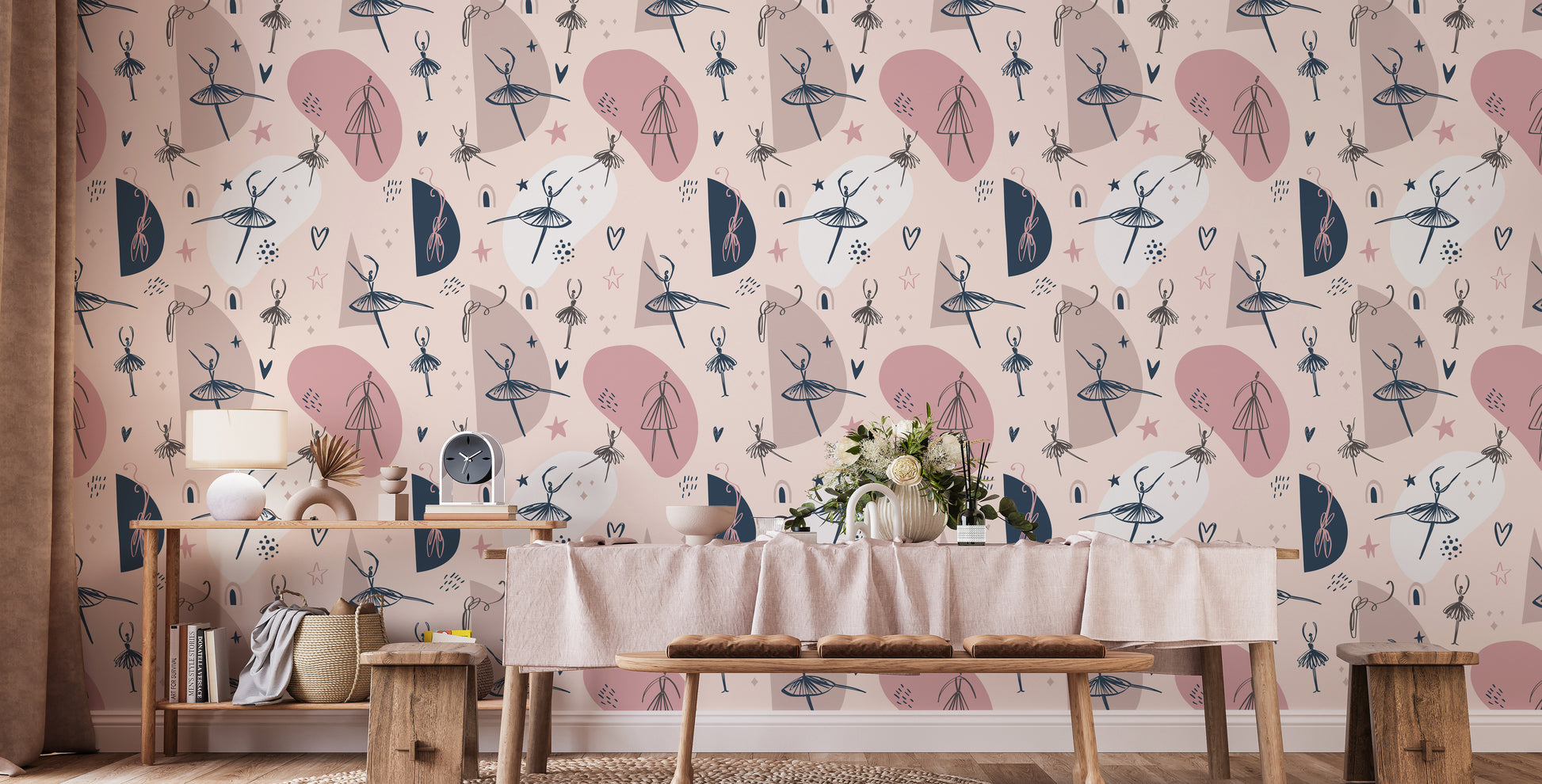 Modern ballerina wallpaper with hearts