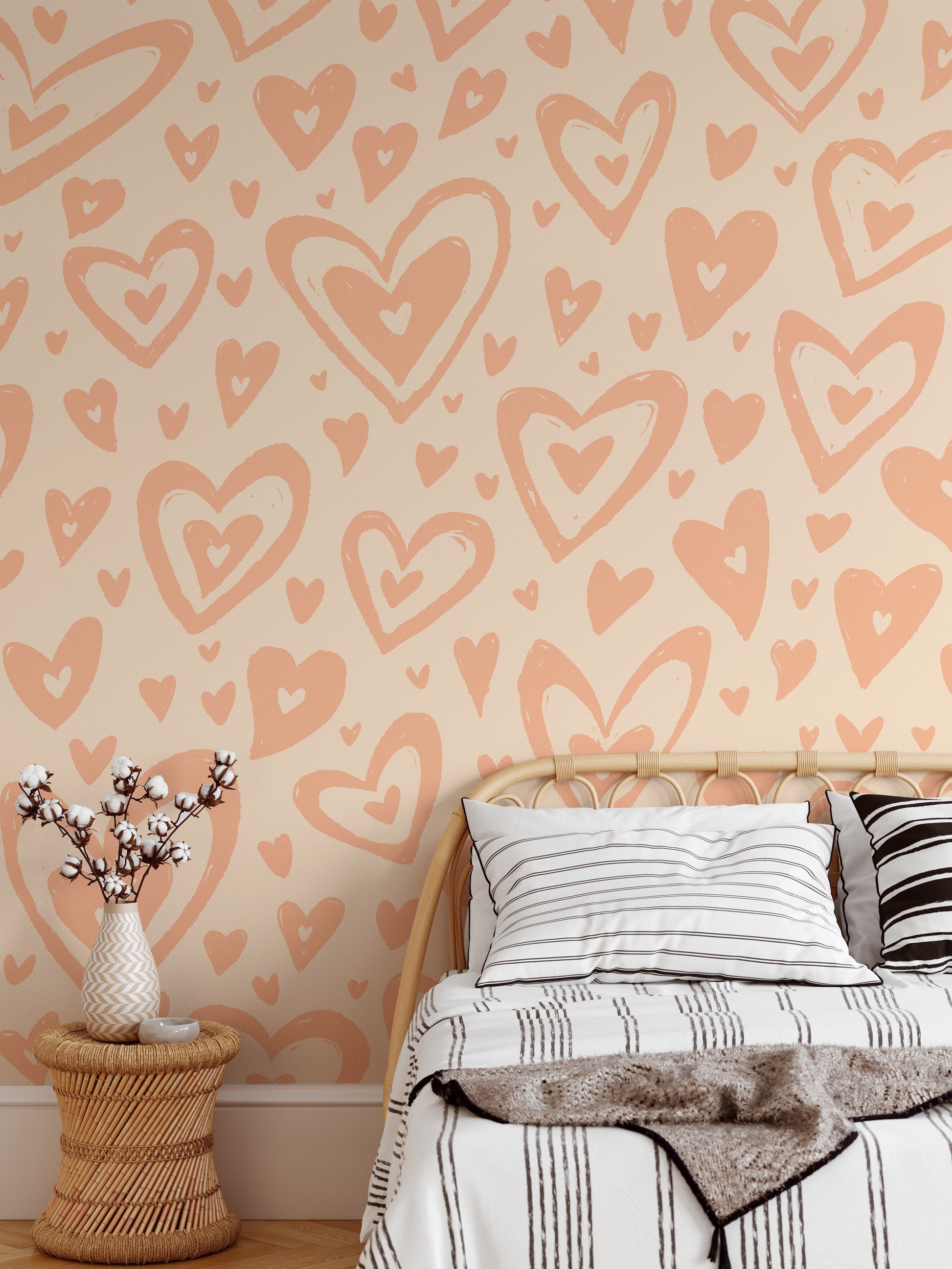 Trendy peach hearts wallpaper for a warm and inviting space.
