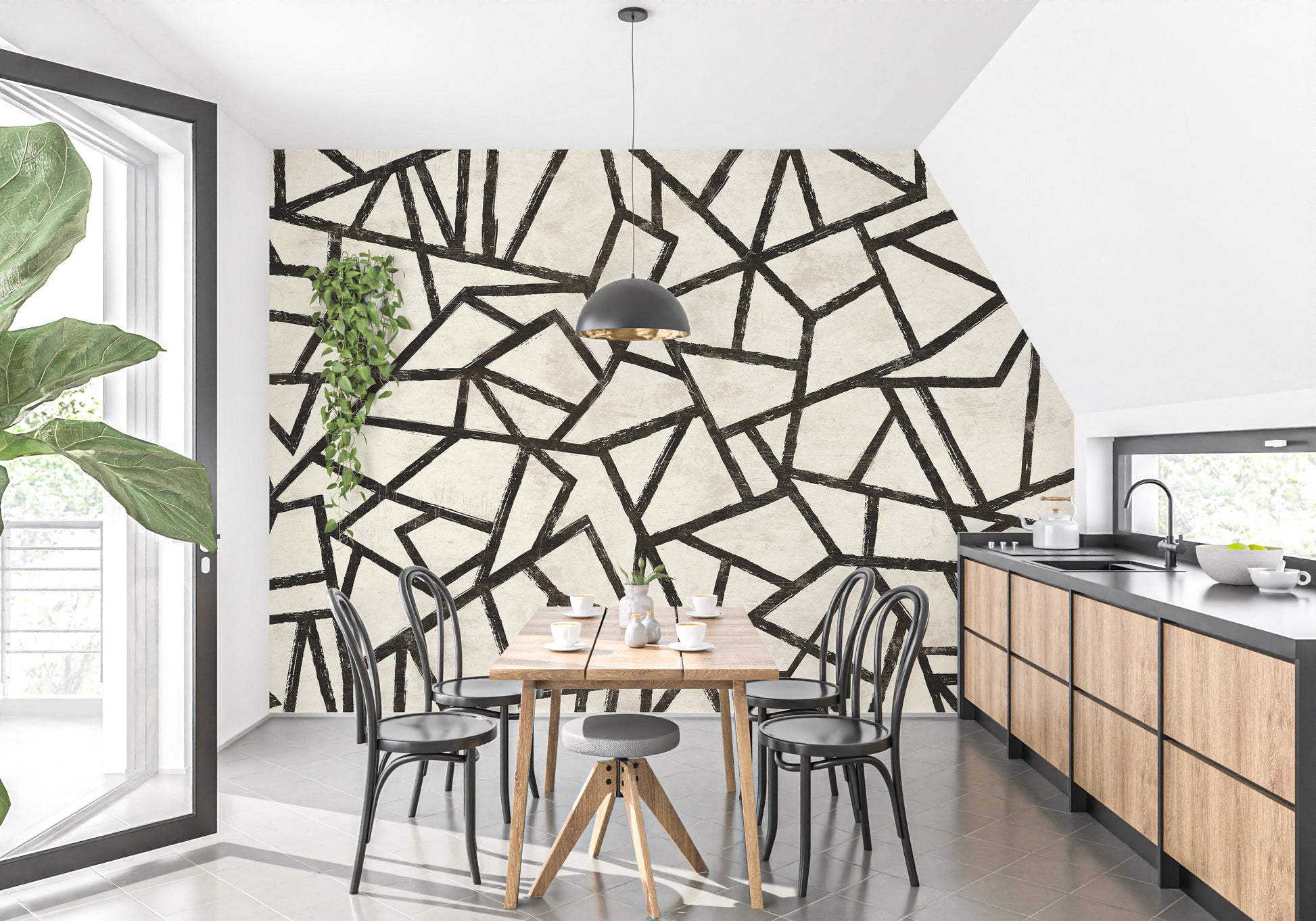 Geometric mural brings bold style to kitchen walls