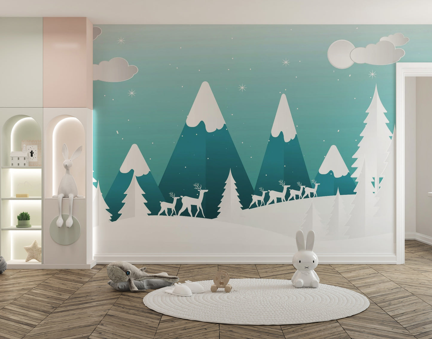 Turquoise Color Snowpeaks Wallpaper Mural