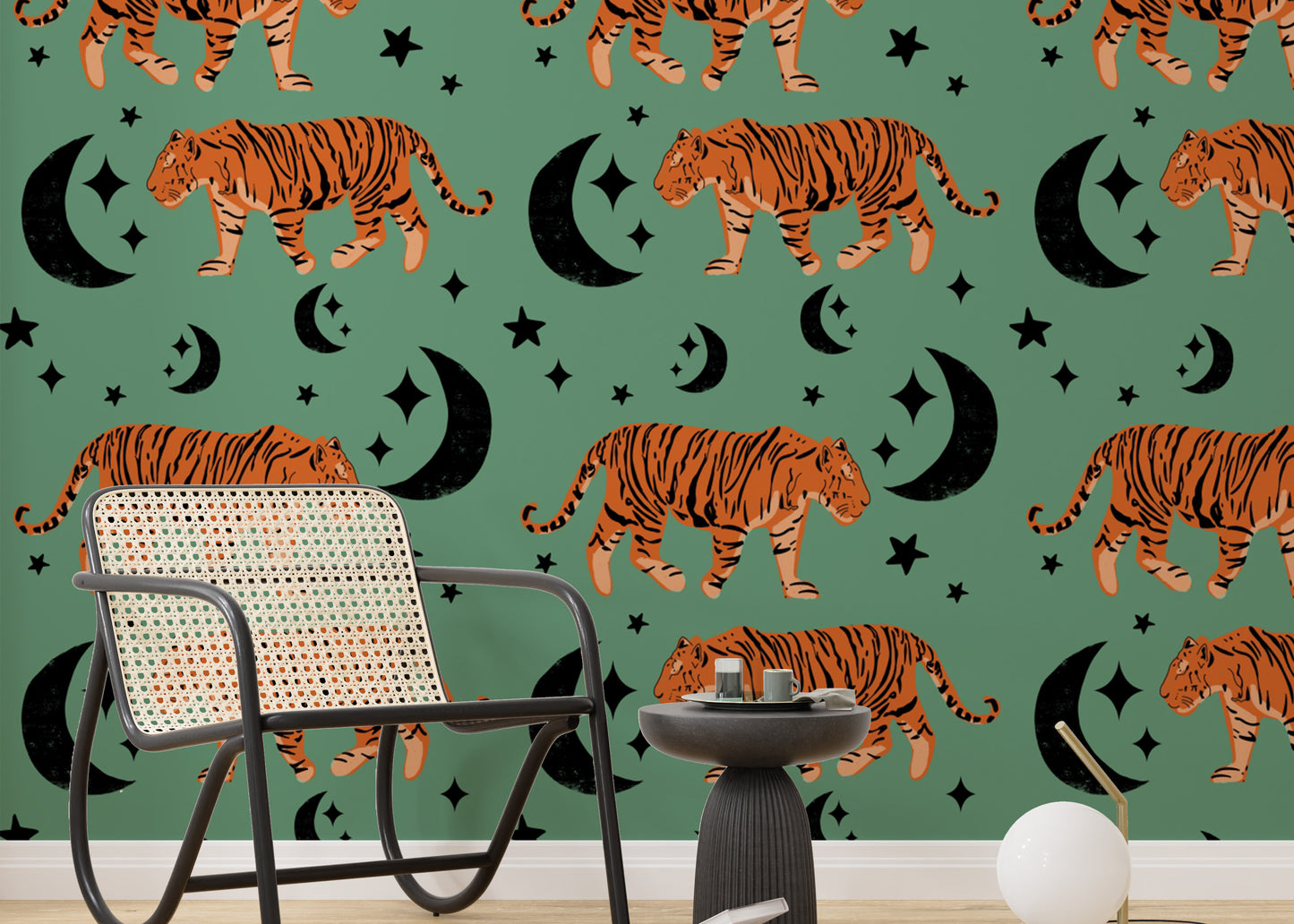 Cool tiger design Tiger Moon Green Kids Wallpaper