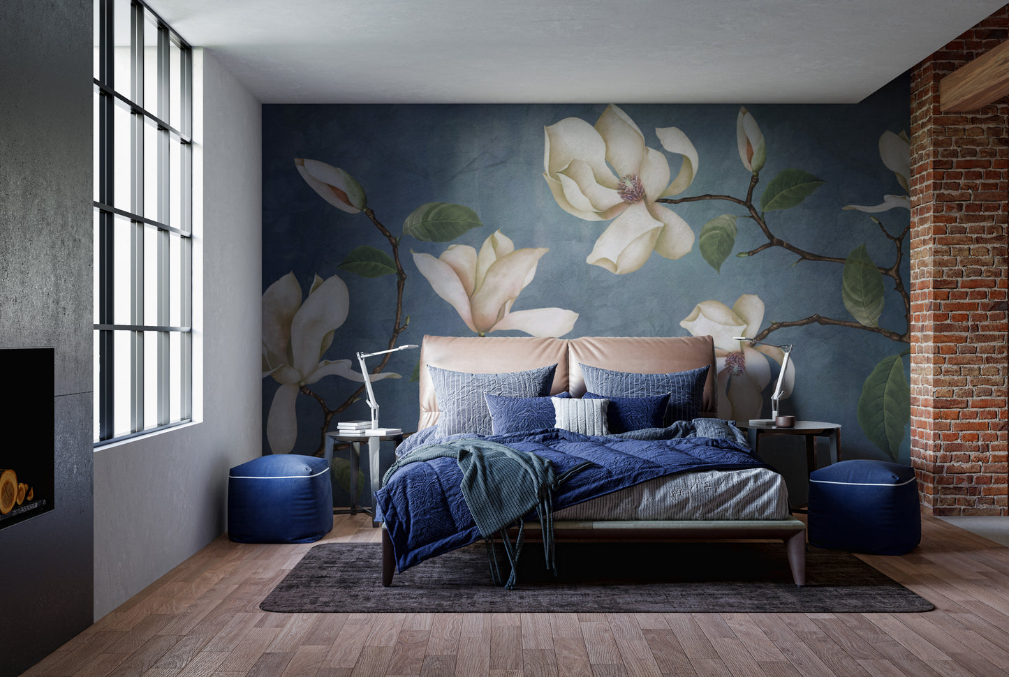 Peelable magnolia blossom wallpaper mural for easy décor