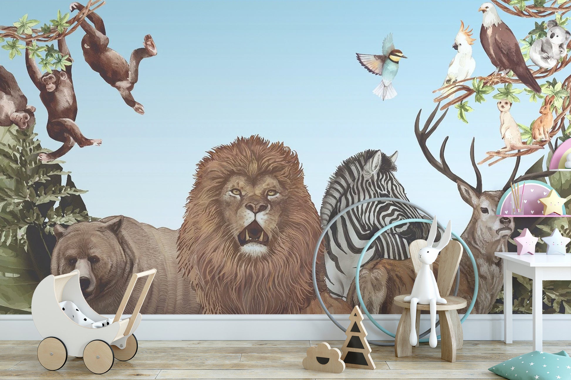 Explore the jungle with Jungle Safari Wallpaper Mural
