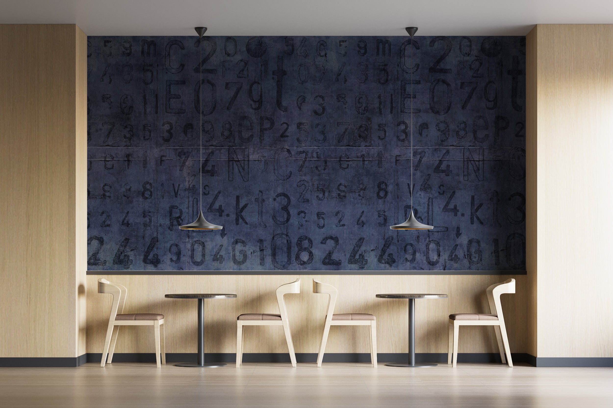 Dark typography wall mural for loft-style interiors
