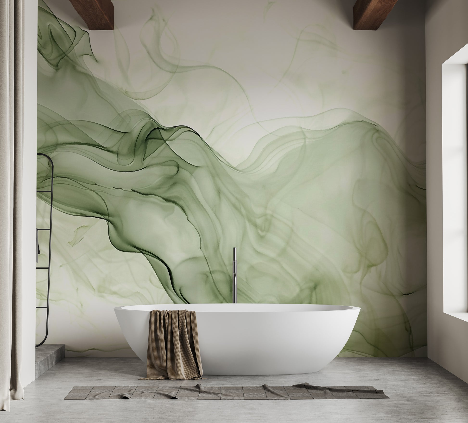 Green Watercolor Ink Wallpaper for Bathroom